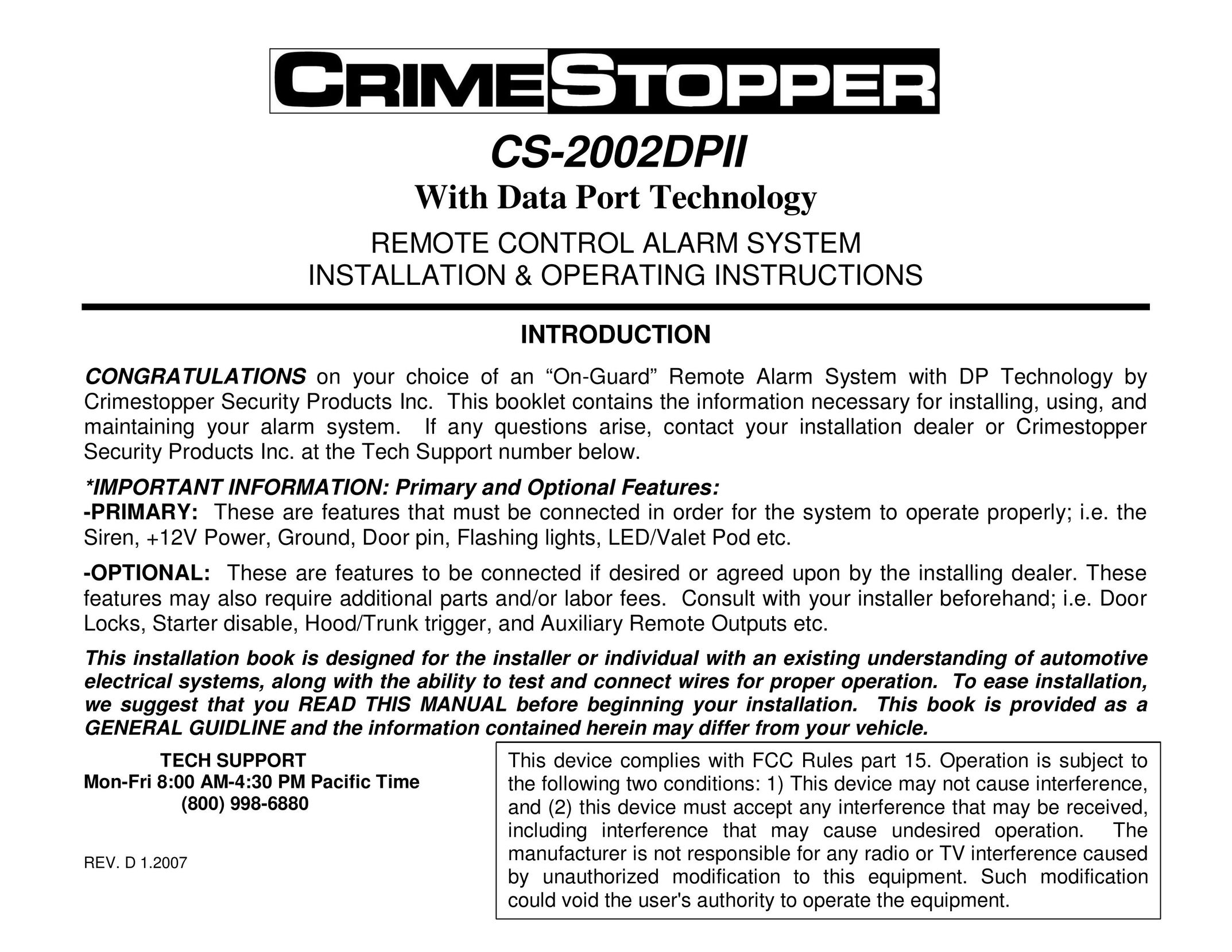 Crimestopper Security Products CS-2002DPII Home Security System User Manual