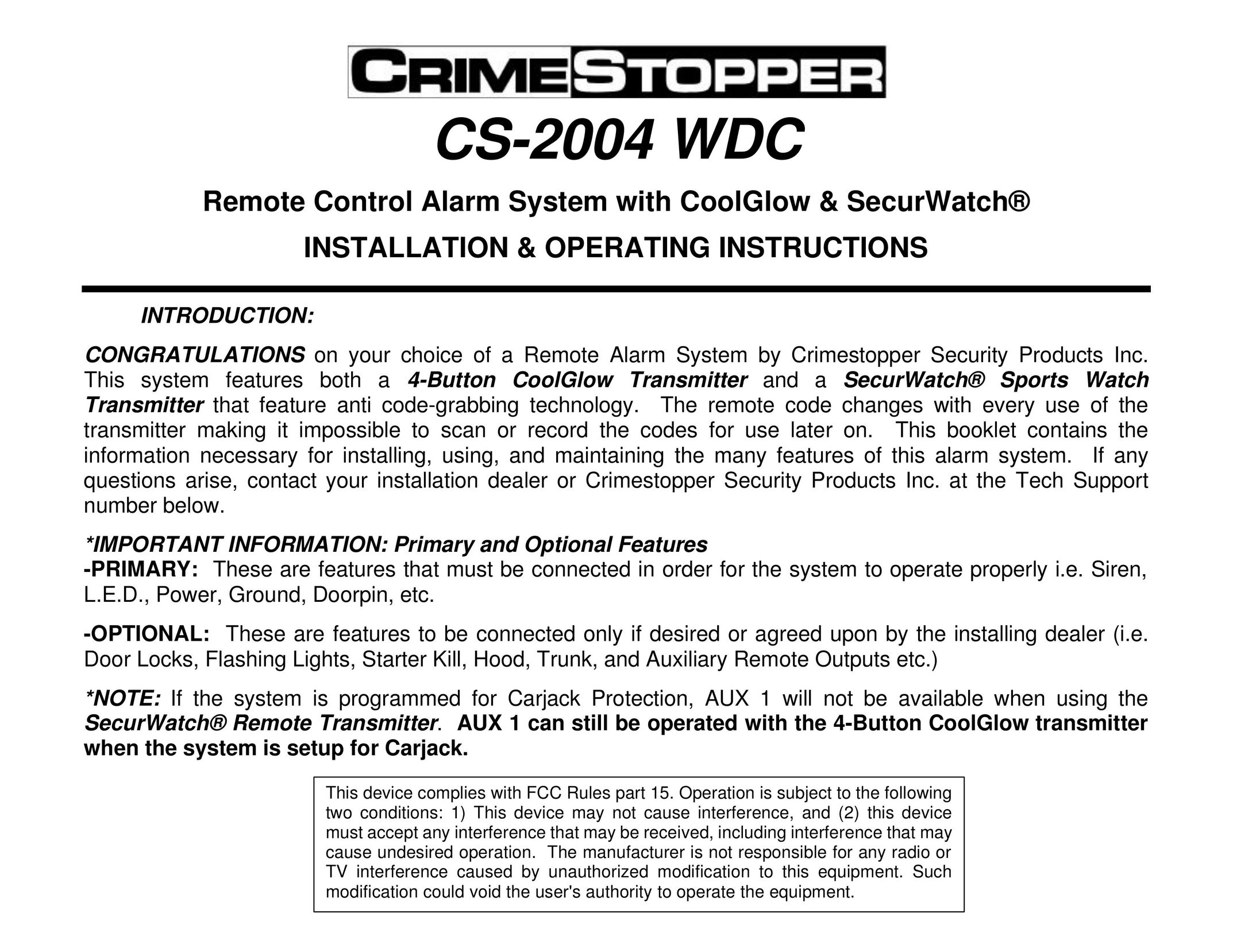Crimestopper Security Products CS-2004 WDC Home Security System User Manual