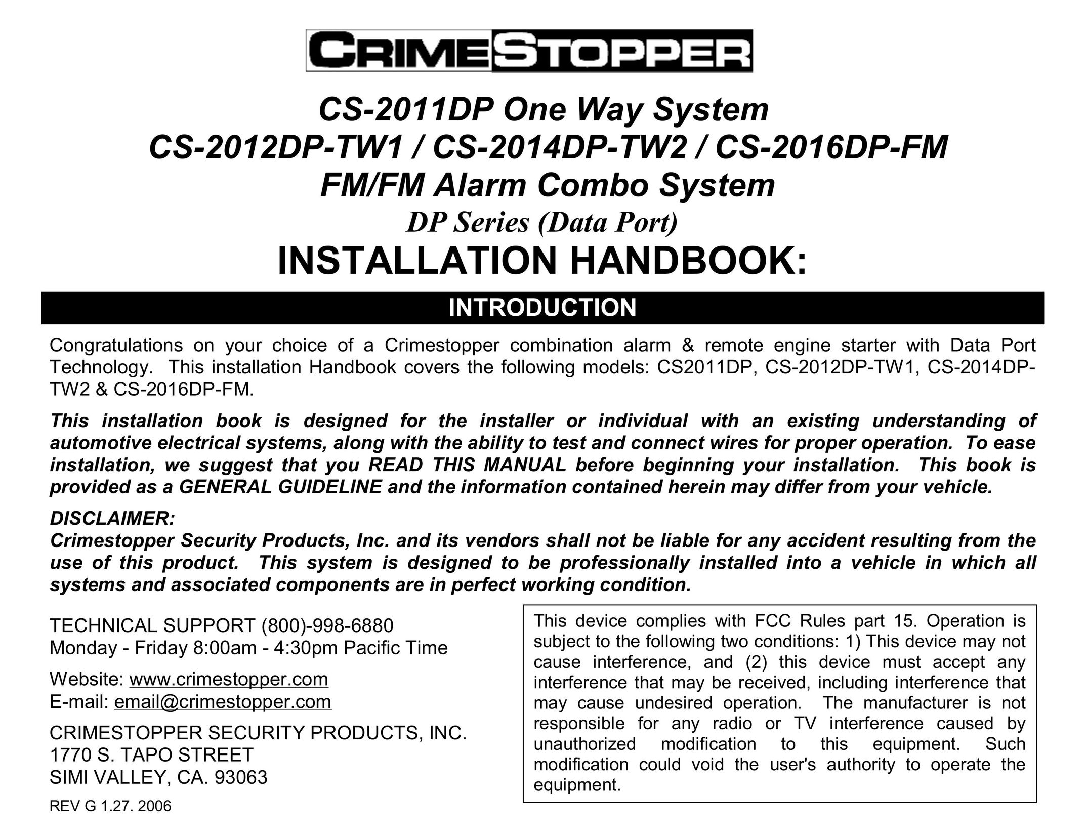 Crimestopper Security Products CS-2012DP-TW1 Home Security System User Manual