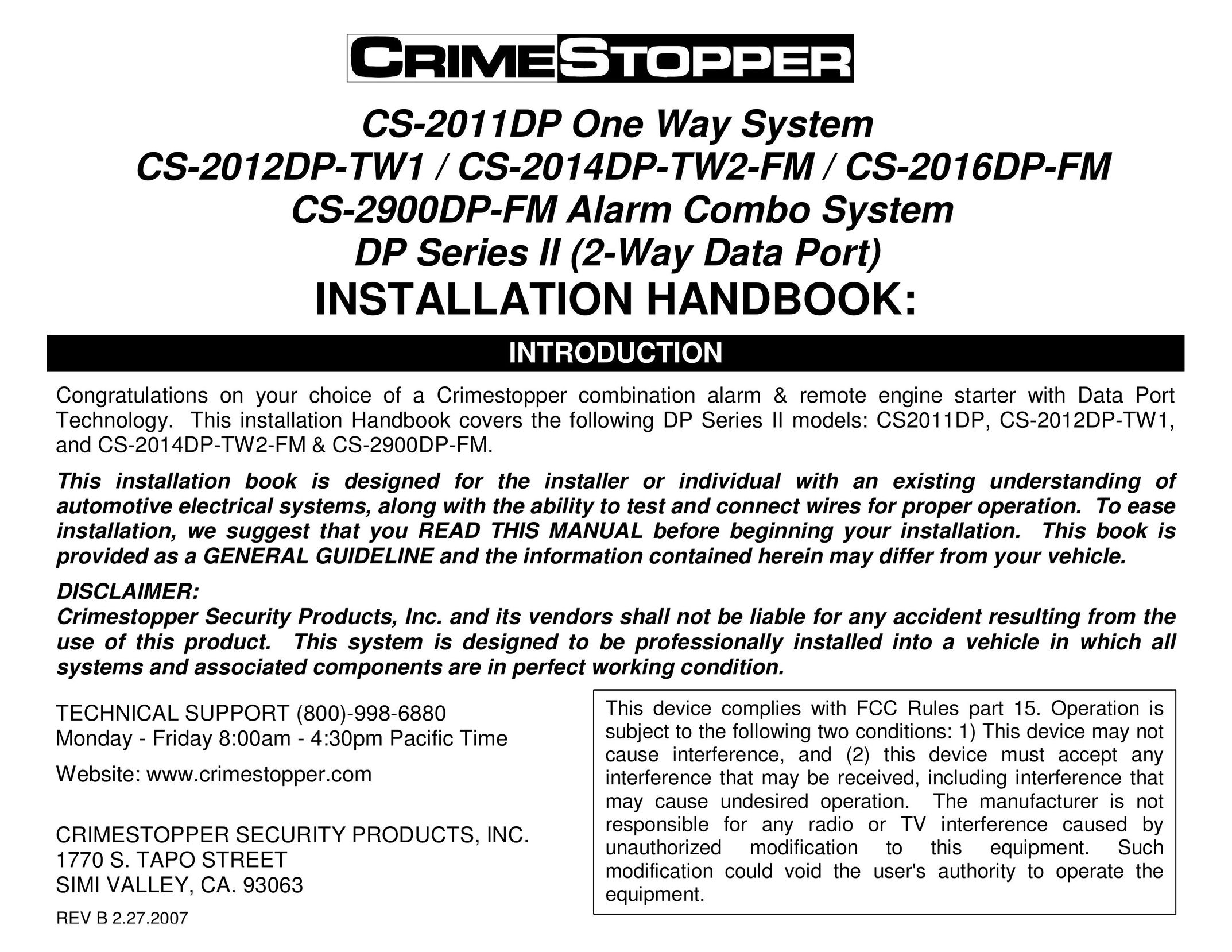 Crimestopper Security Products CS-2014DP-TW2-FM Home Security System User Manual