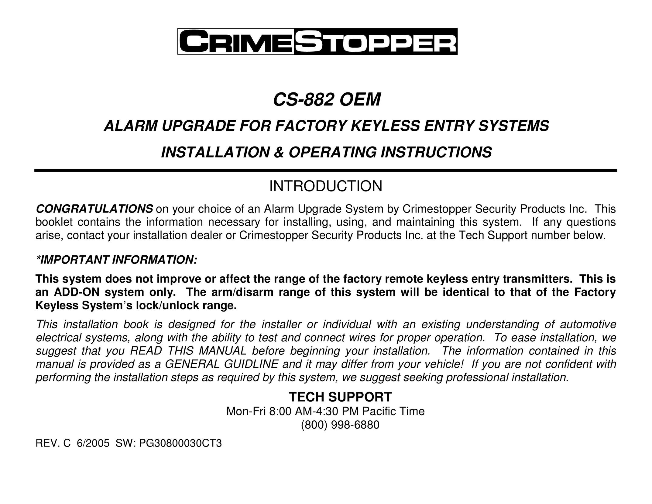 Crimestopper Security Products CS-882 OEM Home Security System User Manual