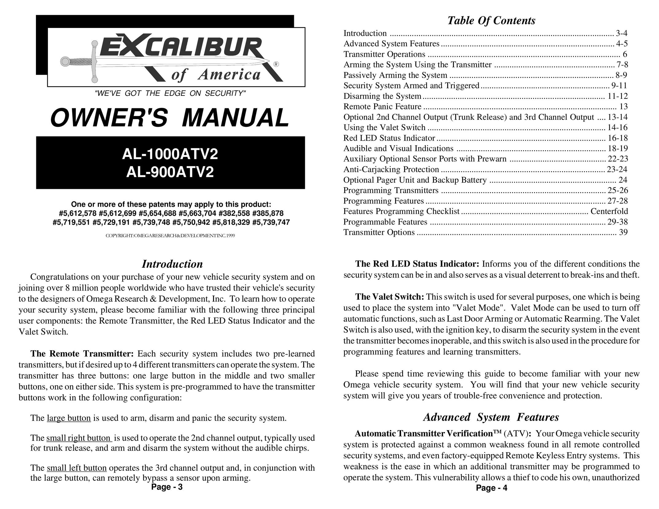 Excalibur electronic AL-1000ATV2 Home Security System User Manual