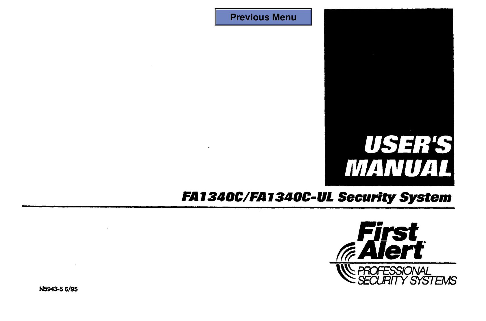 First Alert FA134OC-UL Home Security System User Manual