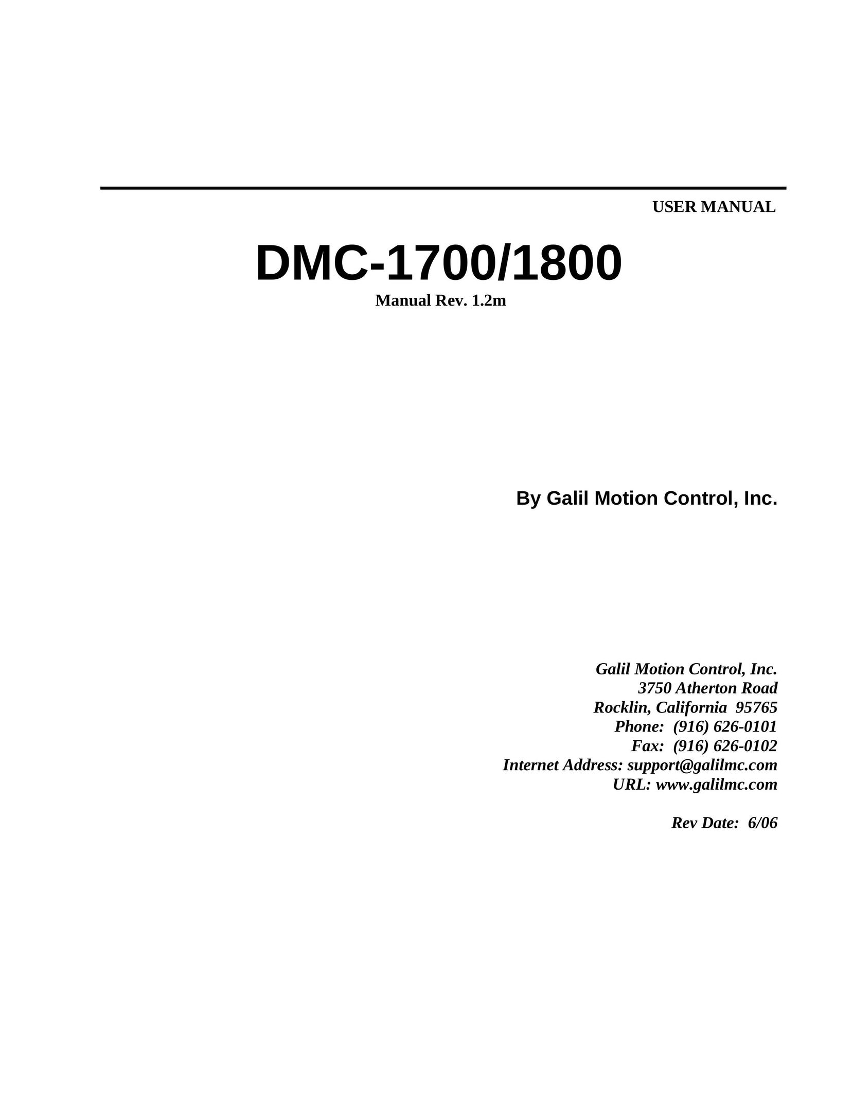 Galil DMC-1700 Home Security System User Manual