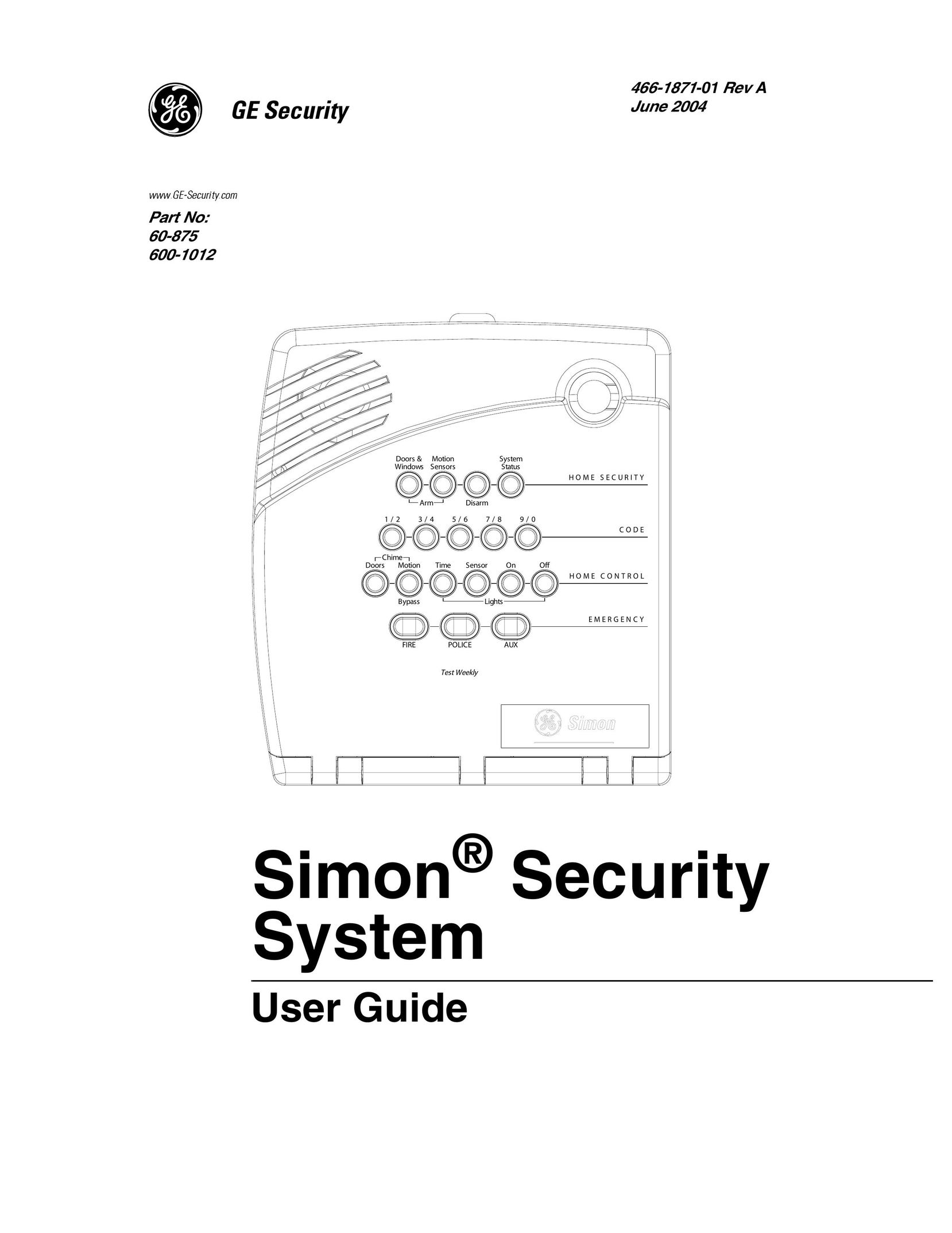 GE Simon Security System Home Security System User Manual