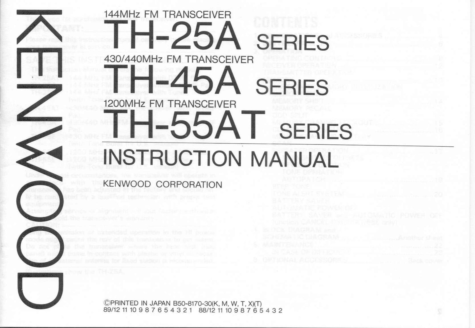 Kenwood TH-55AT Home Security System User Manual