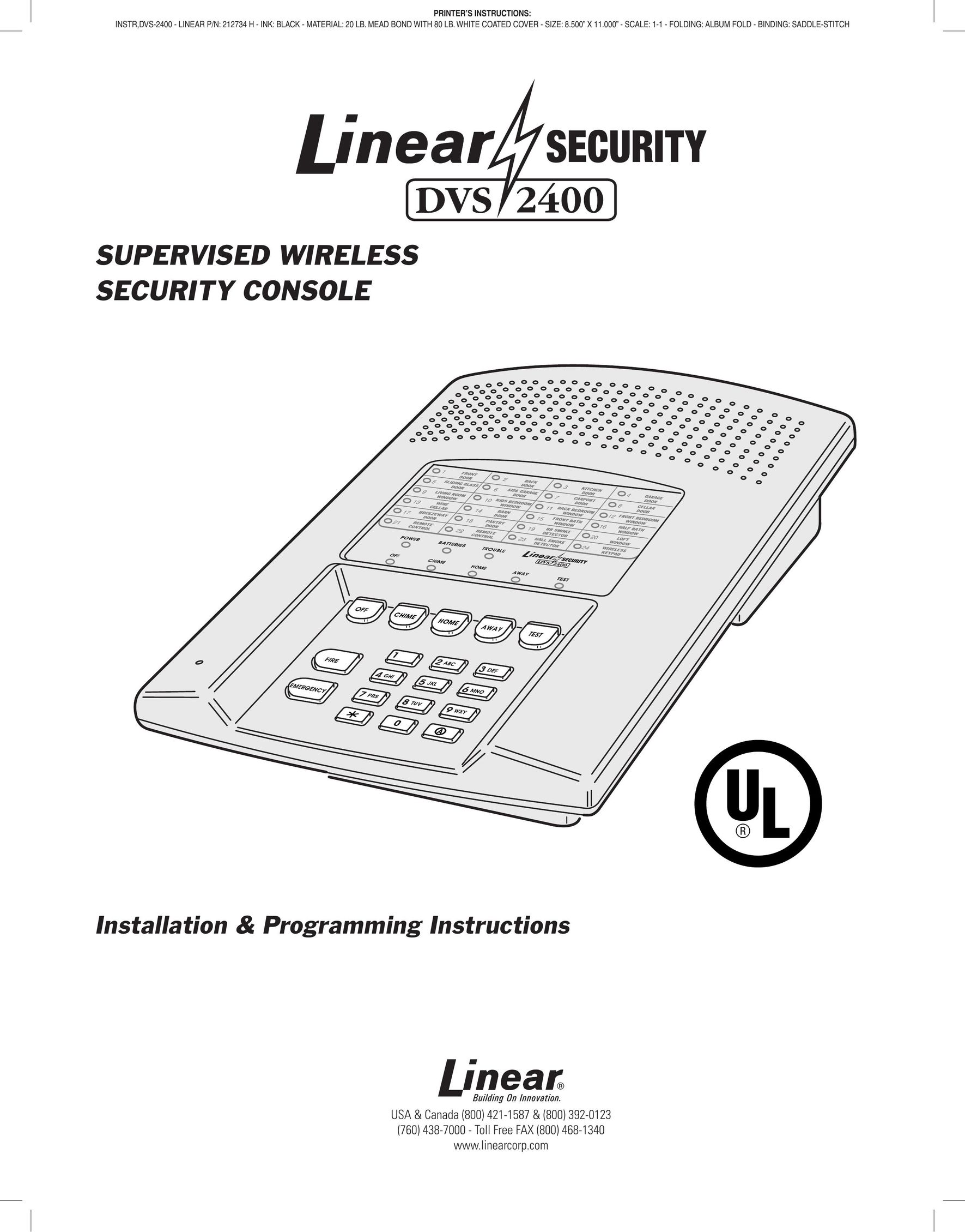 Linear DVS-2400 Home Security System User Manual
