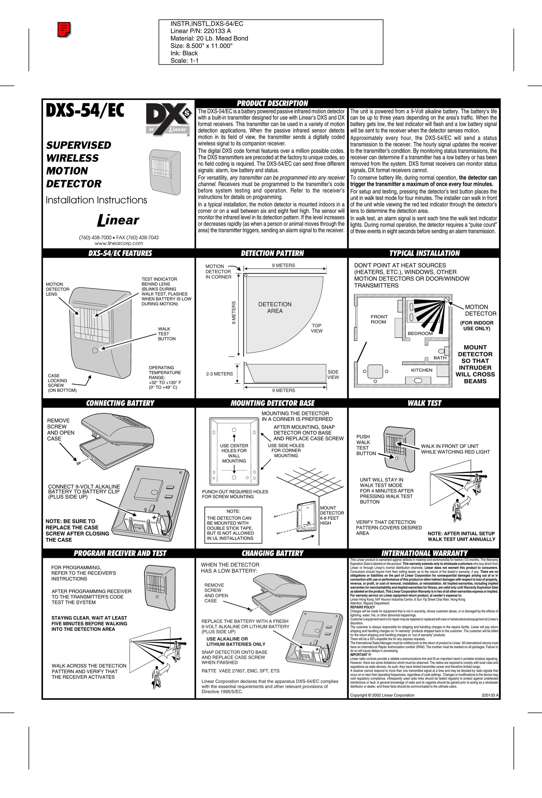 Linear DXS-54/EC Home Security System User Manual