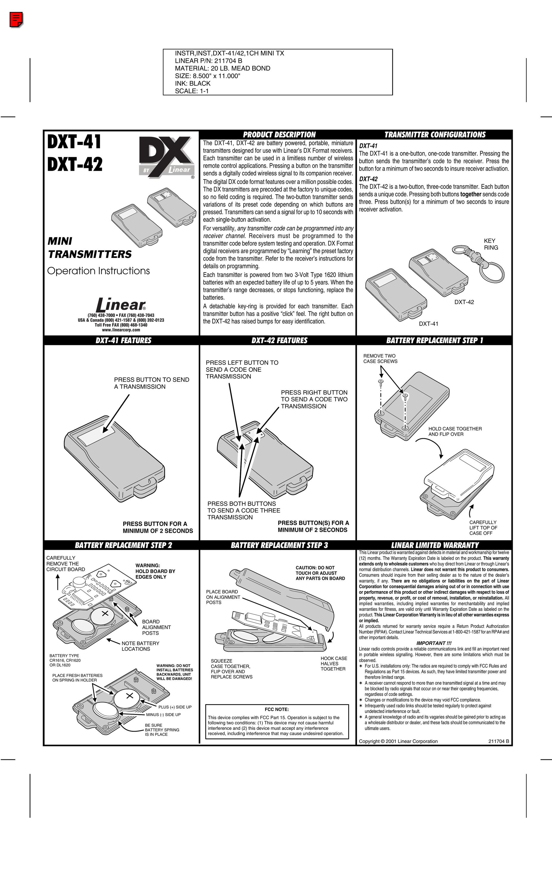 Linear DXT-42 Home Security System User Manual