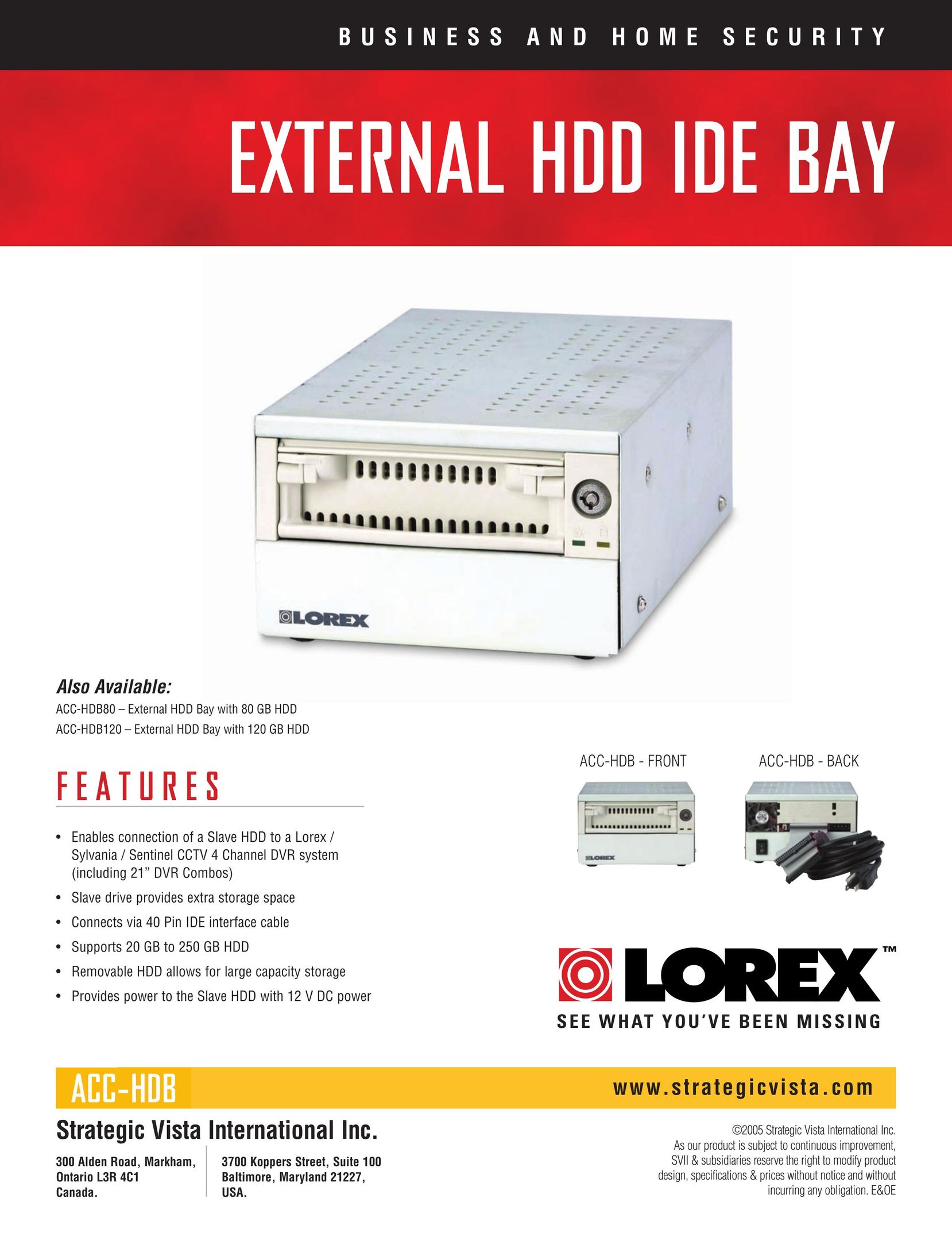 LOREX Technology ACC-HDB - BACK Home Security System User Manual