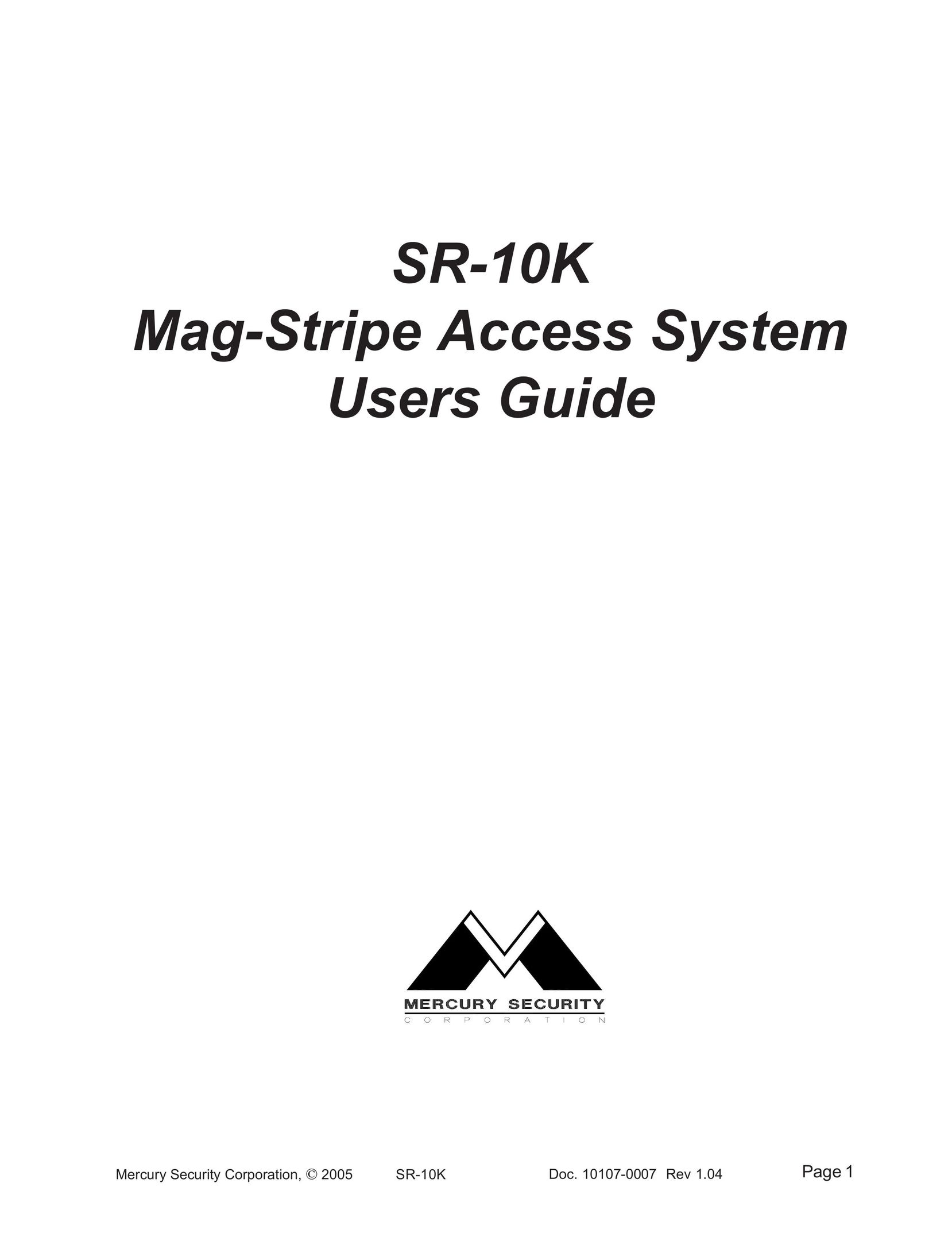 Mercury SR-10K Mag-Stripe Access System Home Security System User Manual