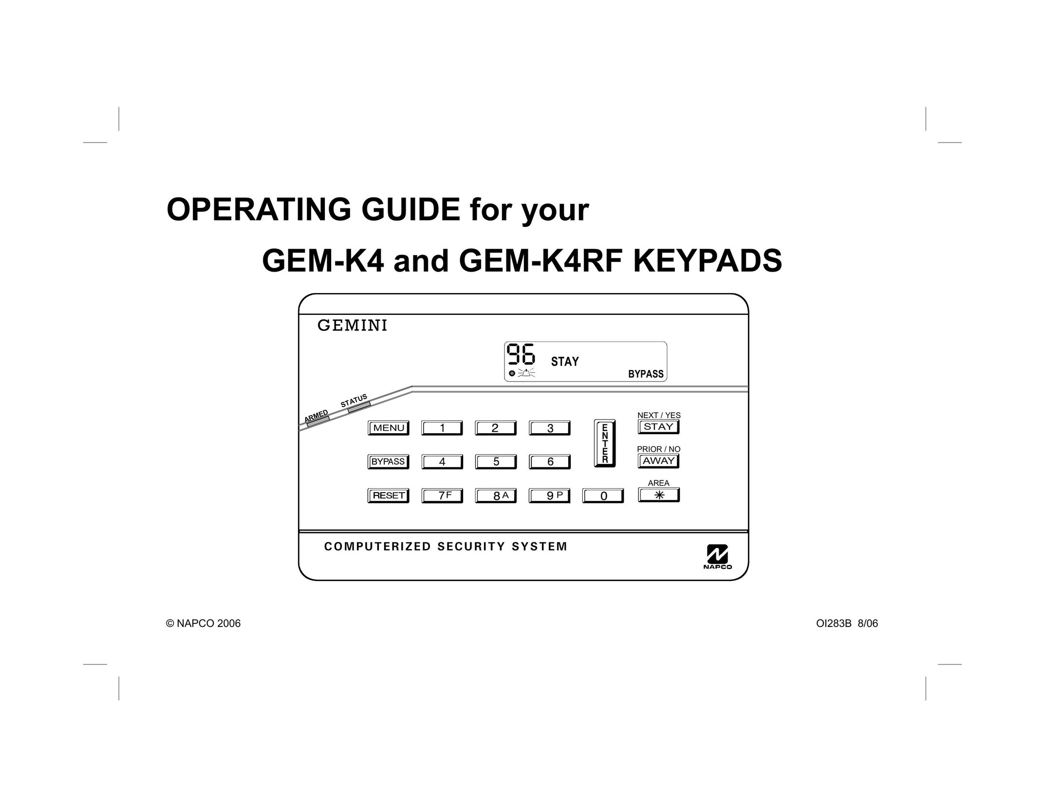 Napco Security Technologies GEM-K4 Home Security System User Manual