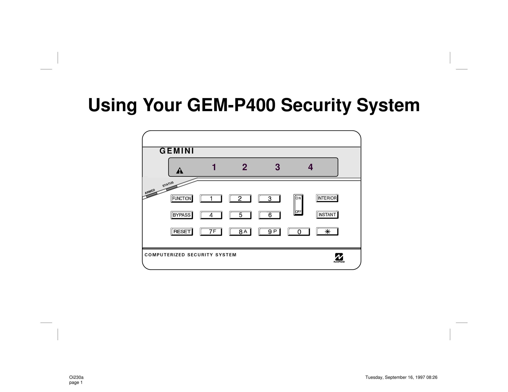 Napco Security Technologies GEM-P400 Home Security System User Manual