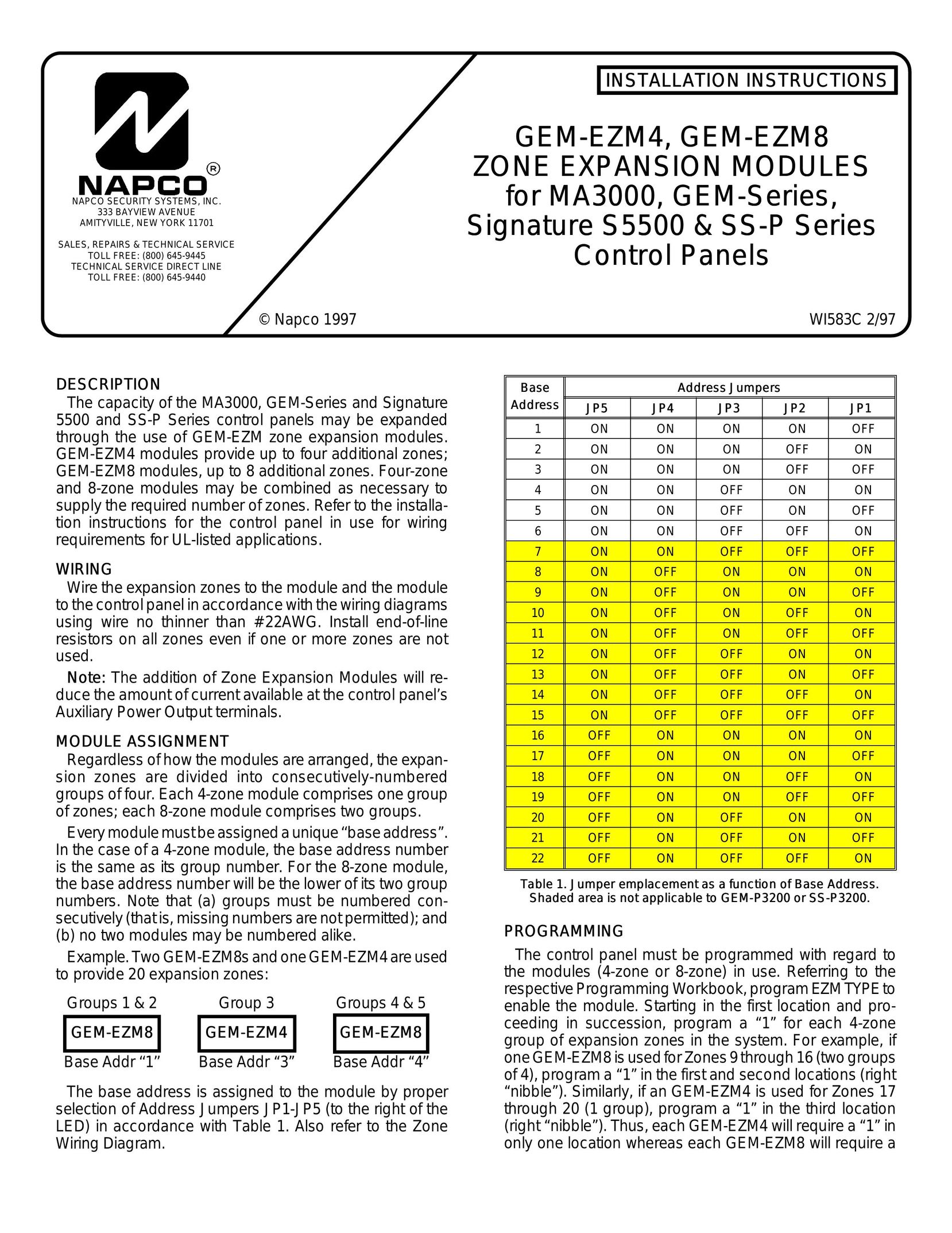 Napco Security Technologies MA3000 Home Security System User Manual