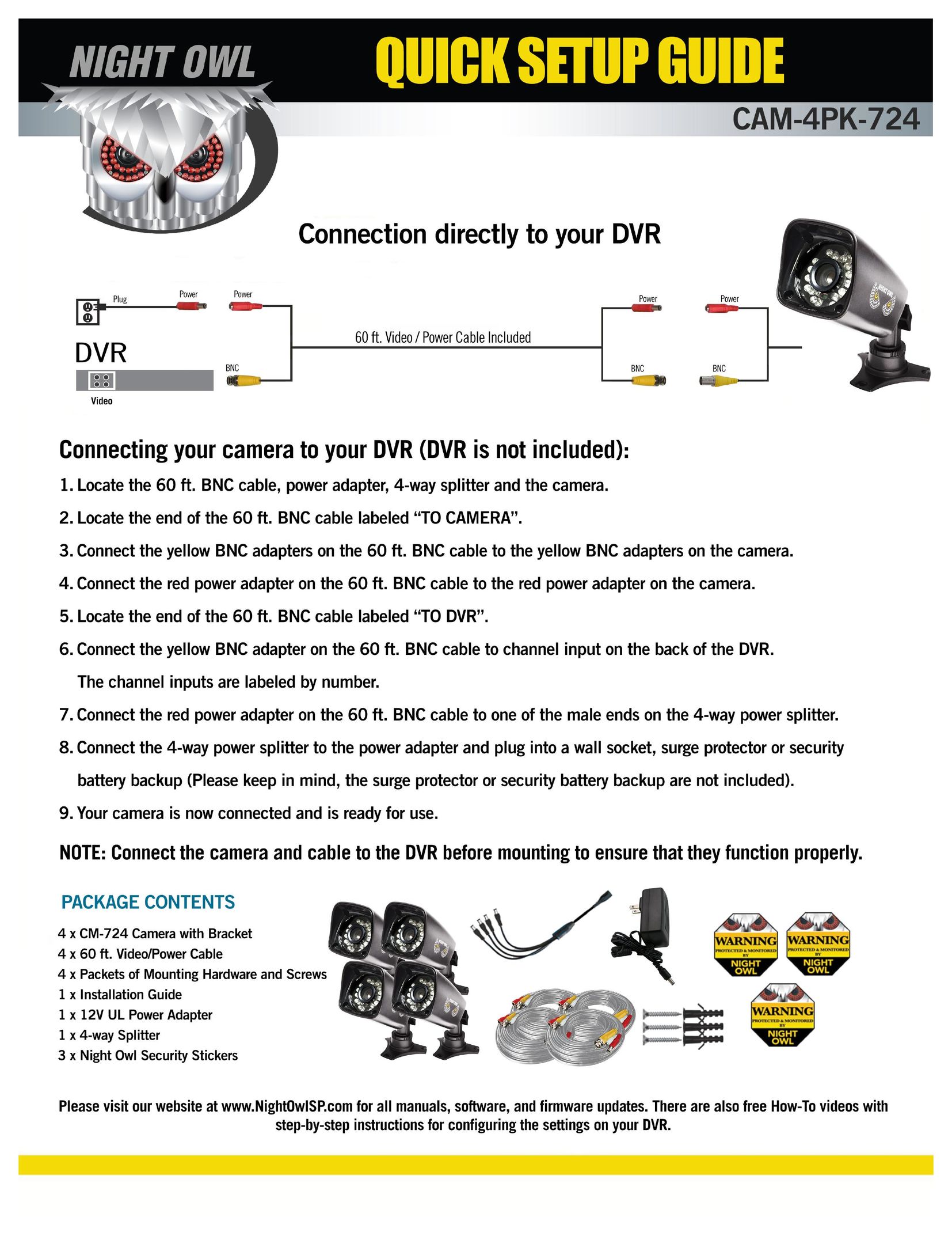 Night Owl Optics CAM-4PK-724 Home Security System User Manual