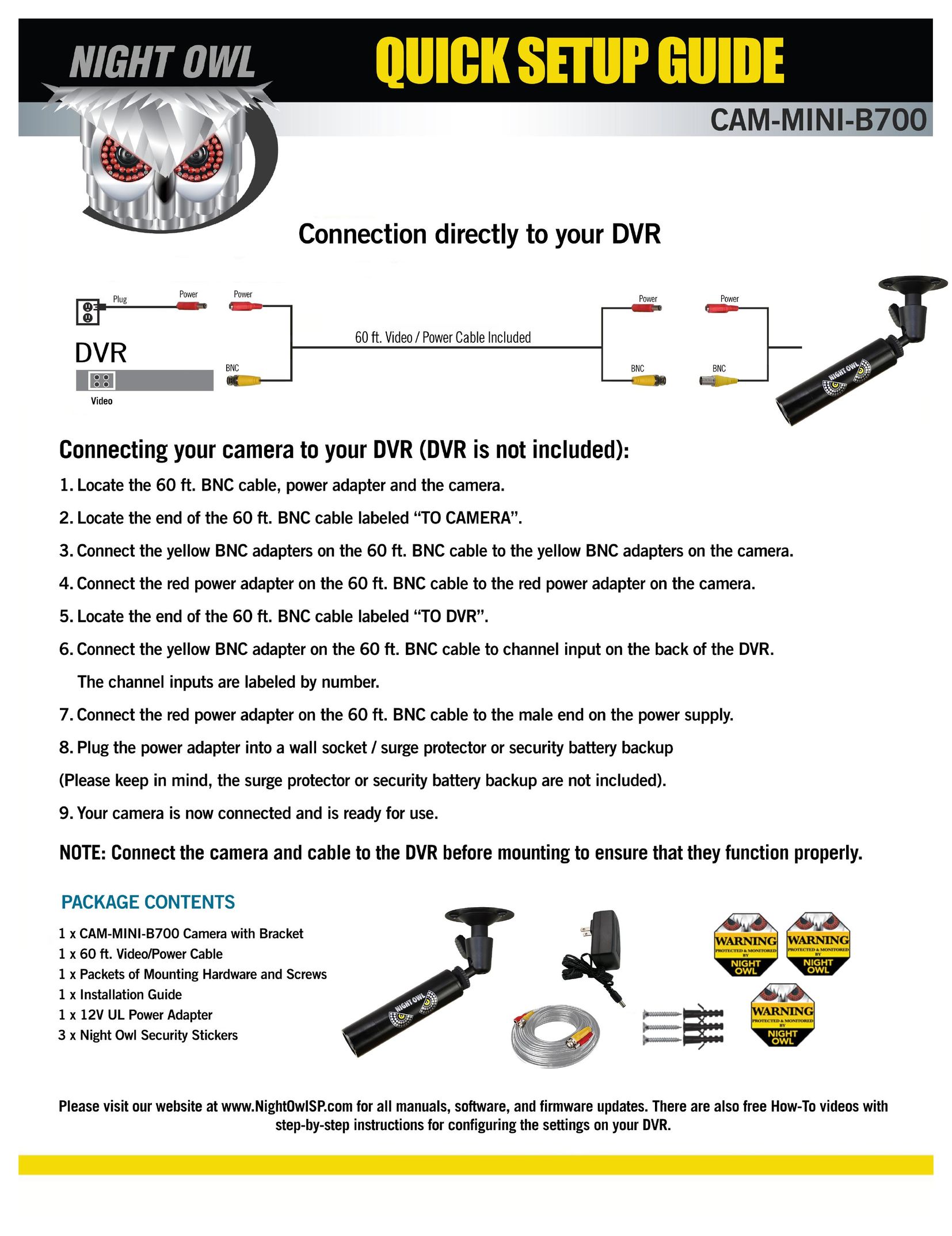 Night Owl Optics CAM-MINI-B700 Home Security System User Manual