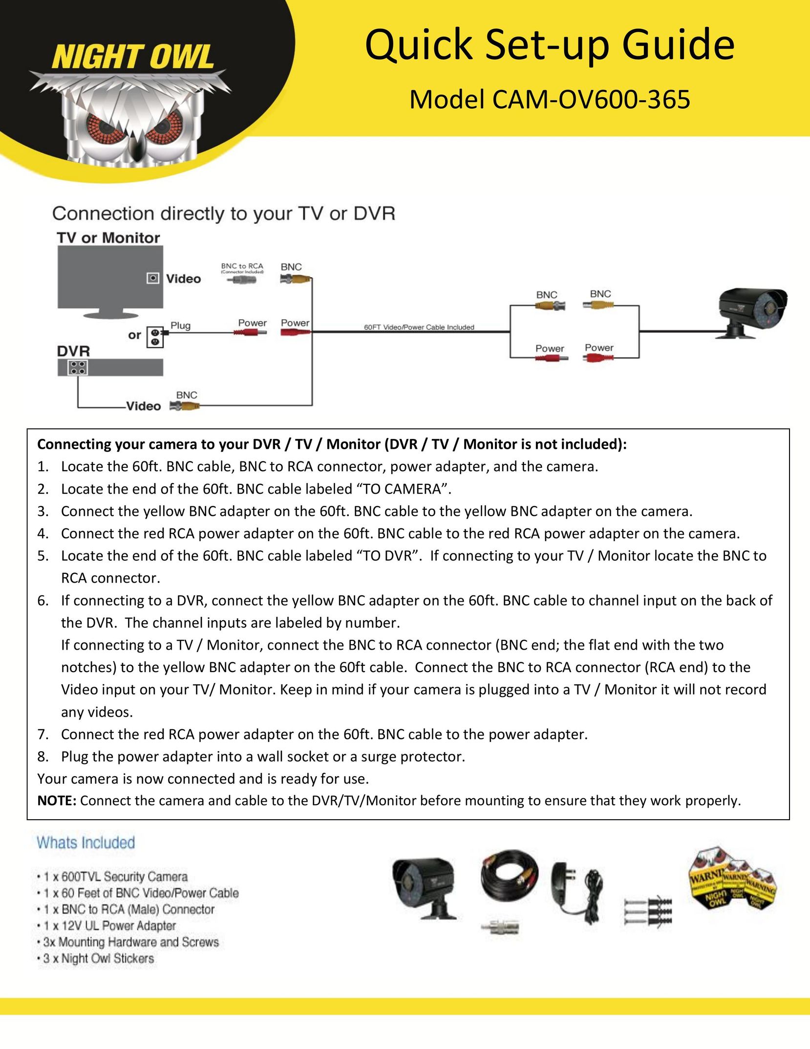 Night Owl Optics CAM-OV600-365 Home Security System User Manual