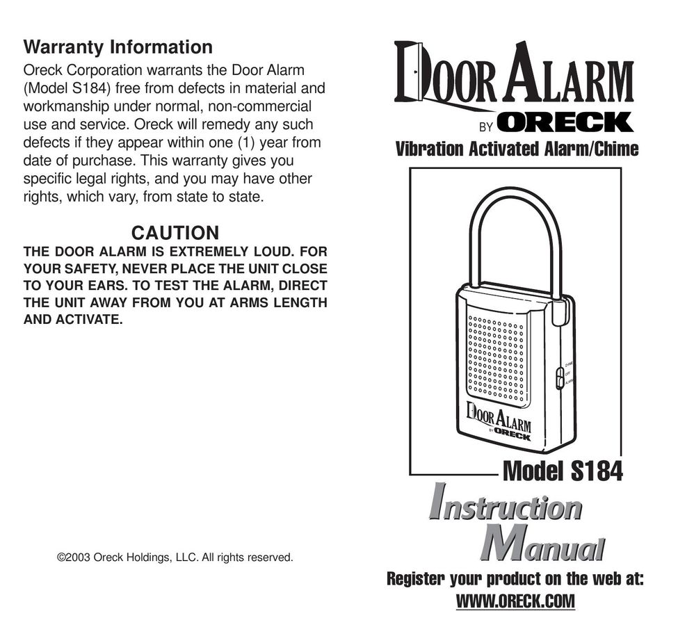 Oreck S184 Home Security System User Manual