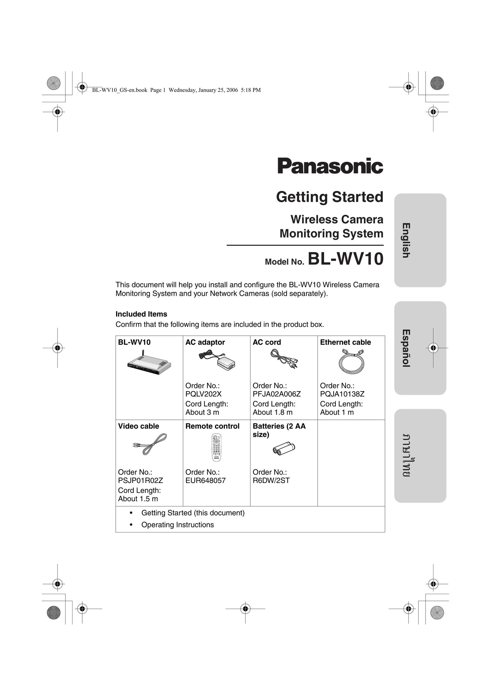 Panasonic BL-WV10 Home Security System User Manual