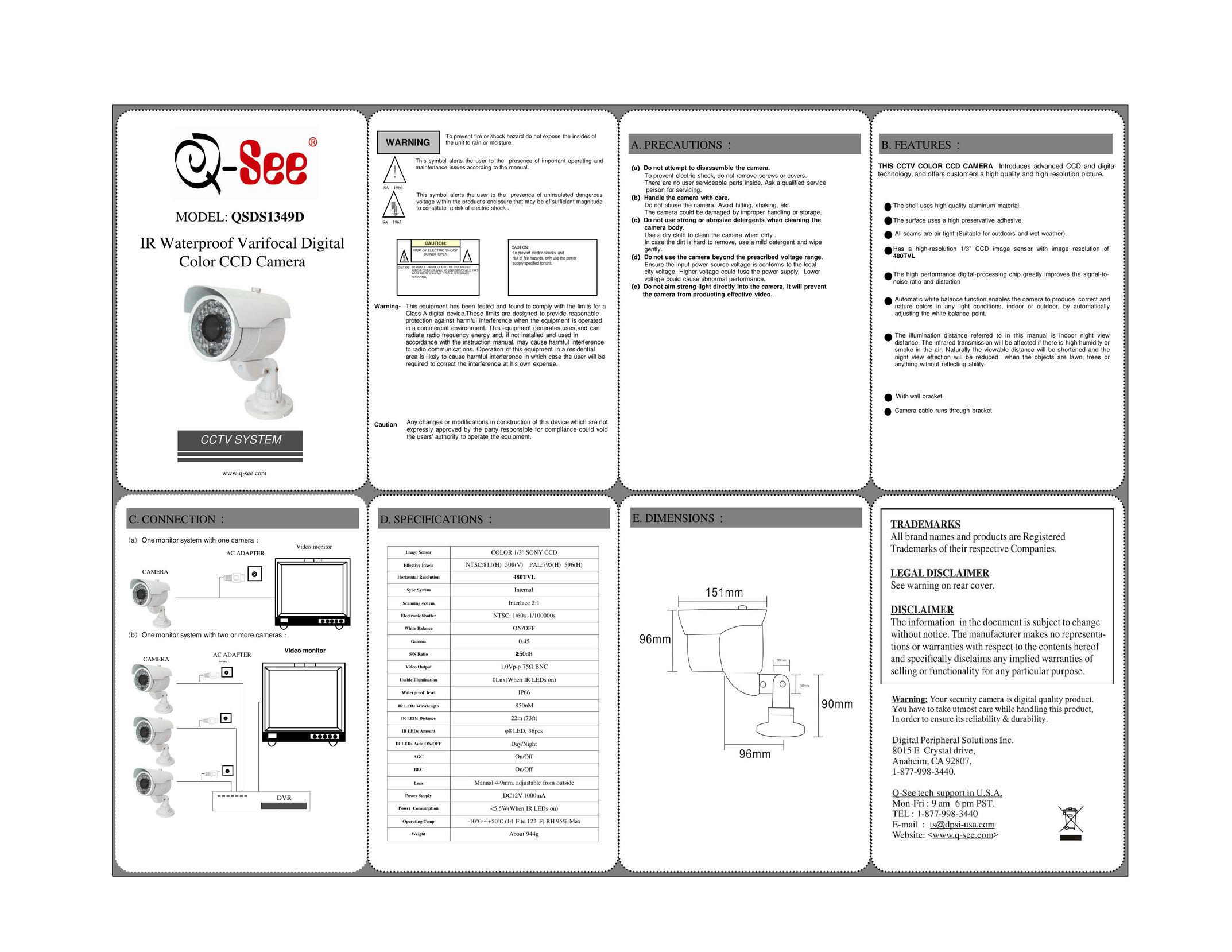 Q-See QSDS1349D Home Security System User Manual