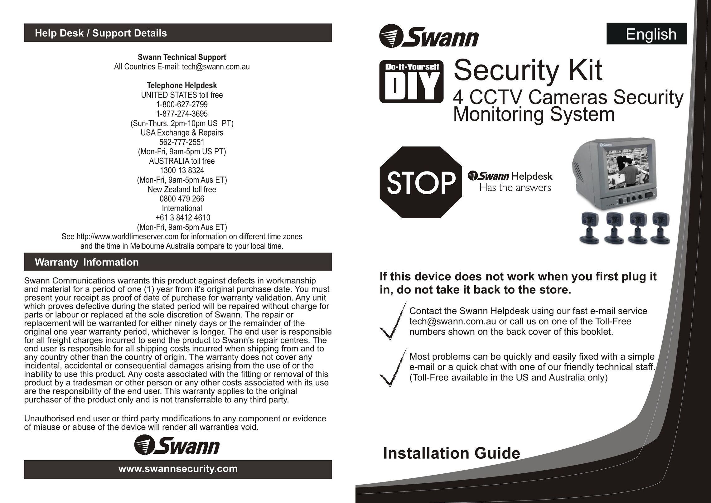 Swann 4 CCTV Cameras Security Monitoring System Home Security System User Manual