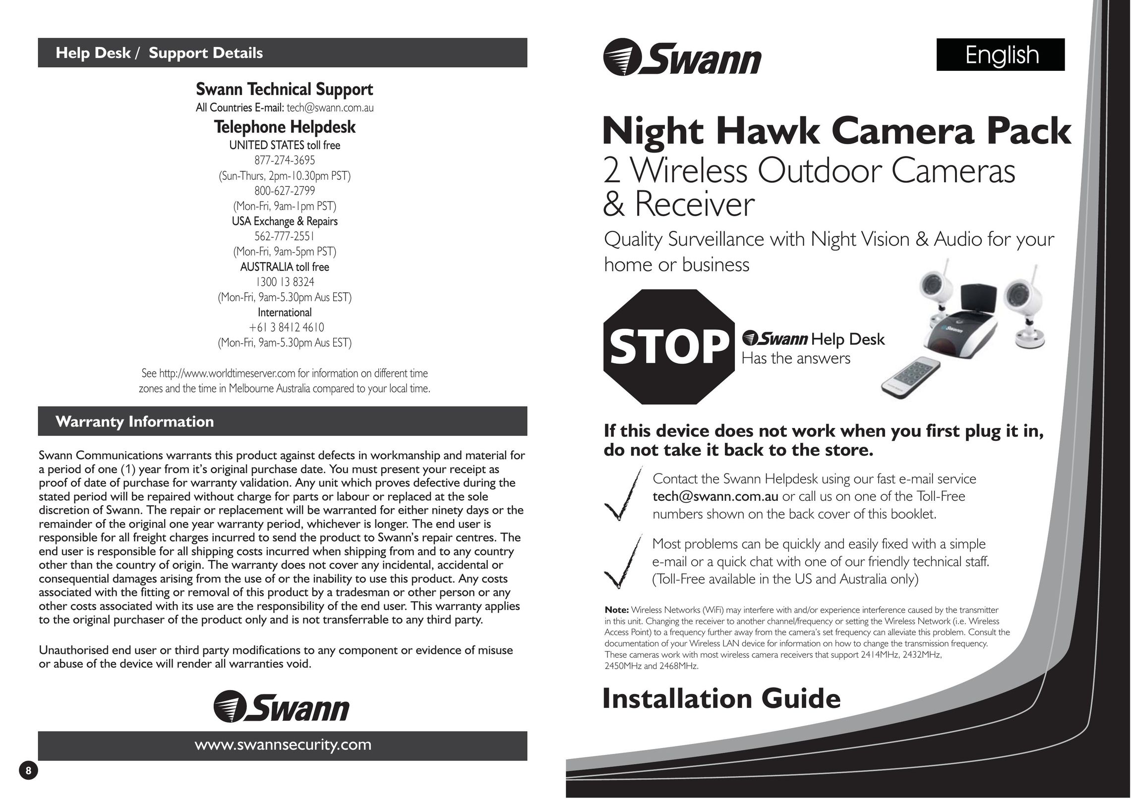 Swann Night Hawk Camera Pack Home Security System User Manual