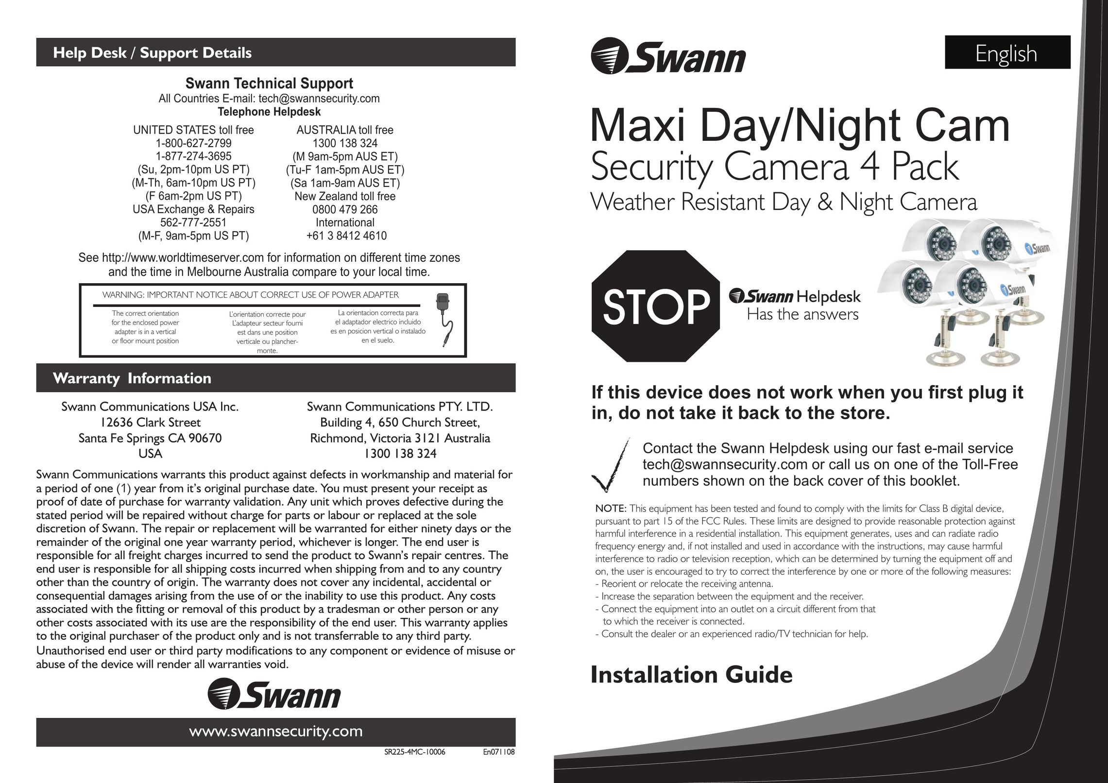 Swann SR225-4MC-10006 Home Security System User Manual