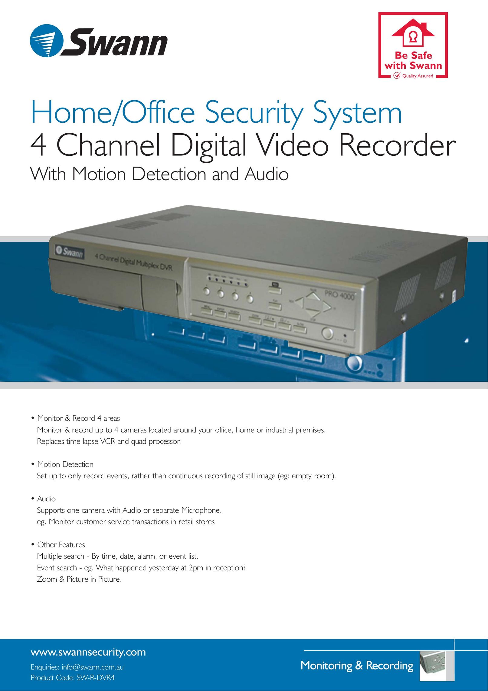 Swann SW-R-DVR4 Home Security System User Manual