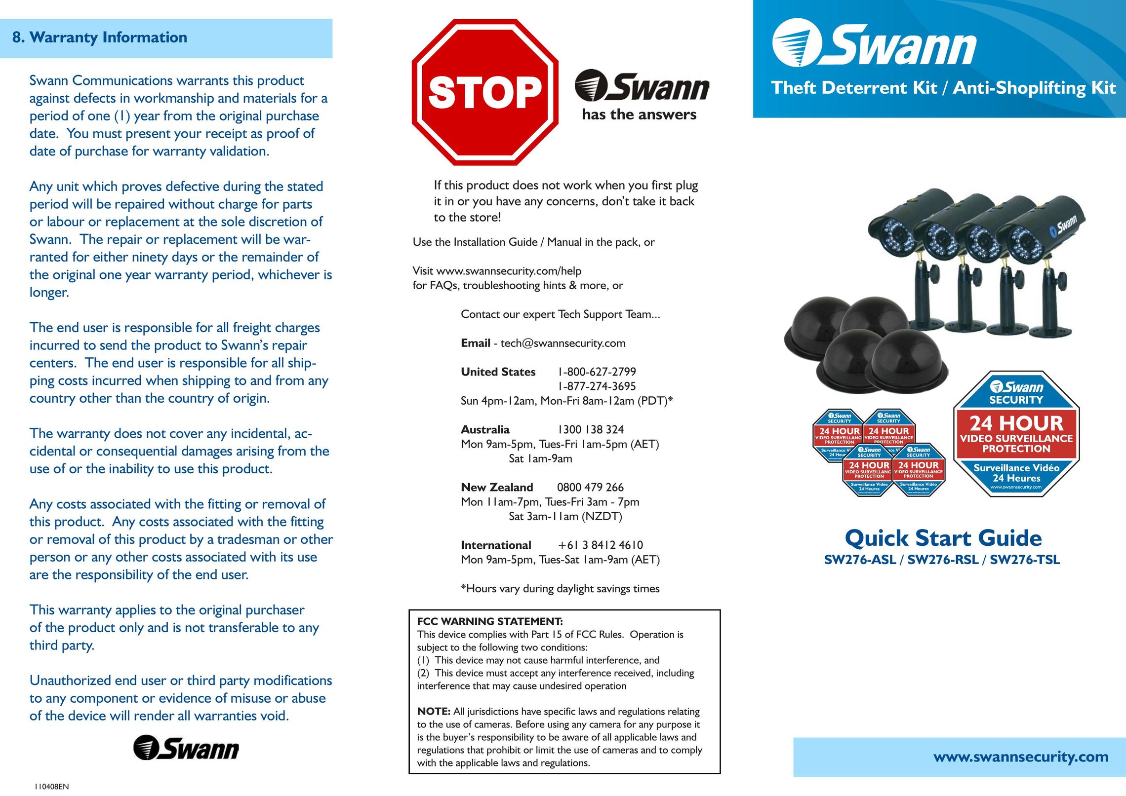 Swann SW276-TSL Home Security System User Manual