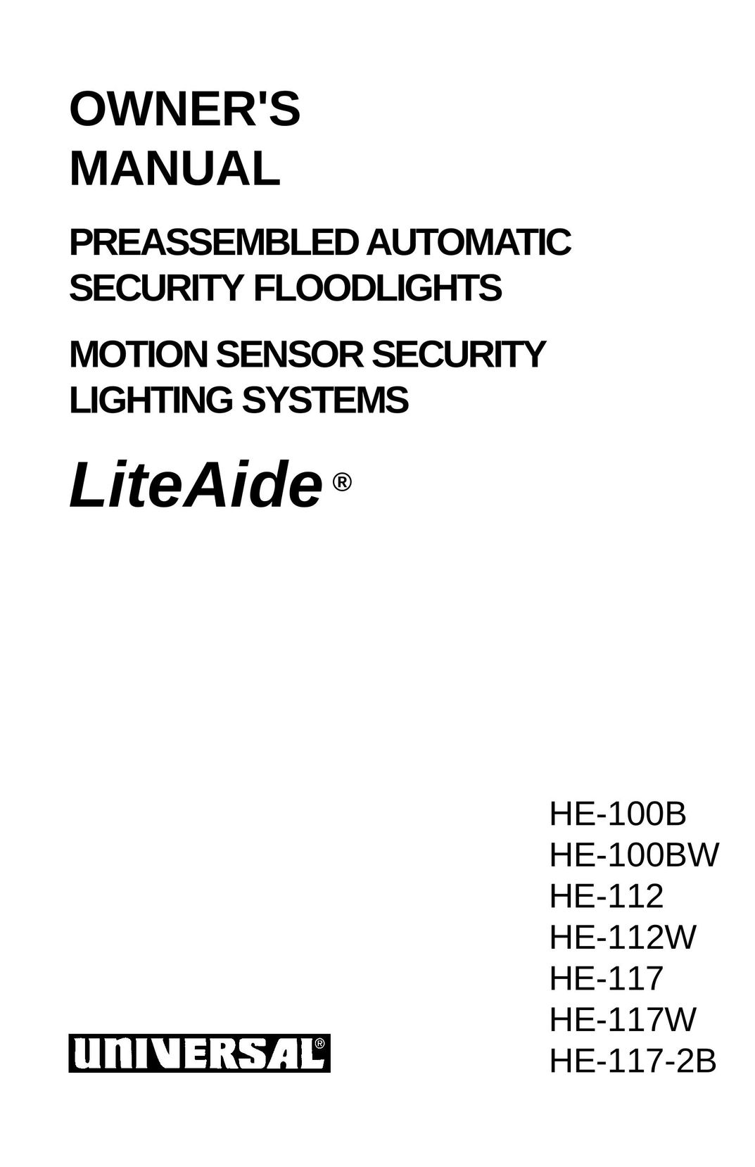 Universal HE-112 Home Security System User Manual