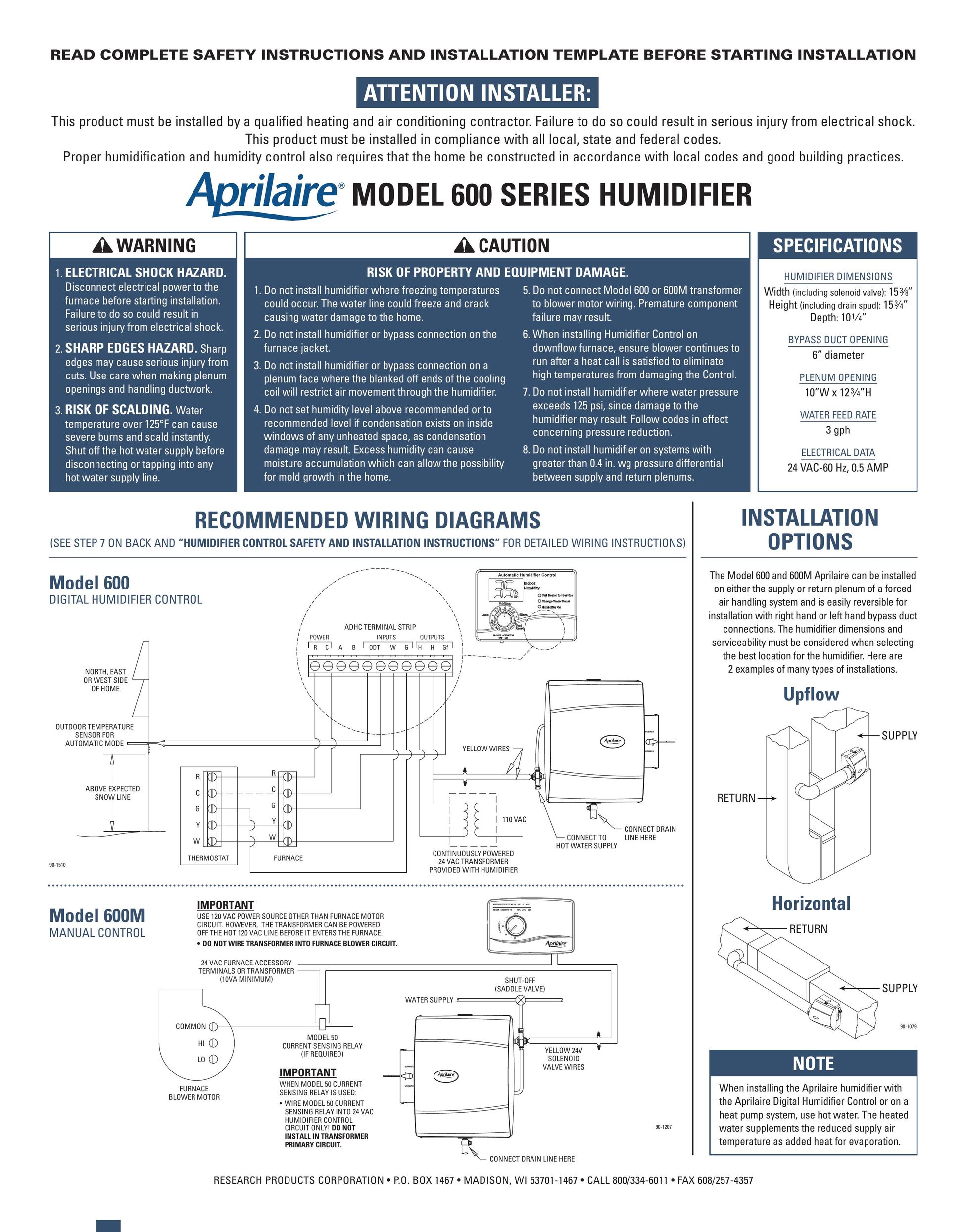 Aprilaire 600m Humidifier User Manual