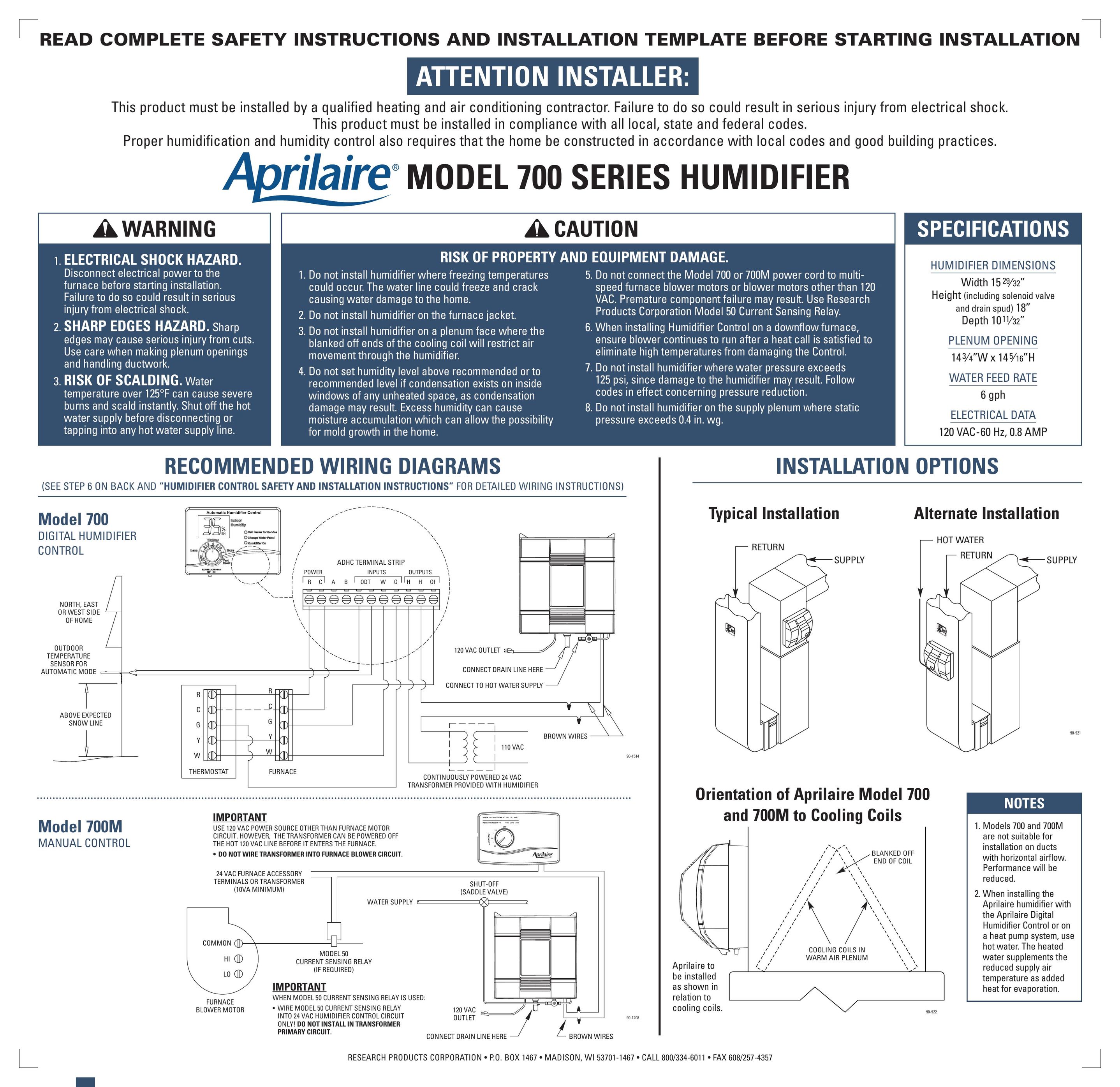 Aprilaire 700 Humidifier User Manual