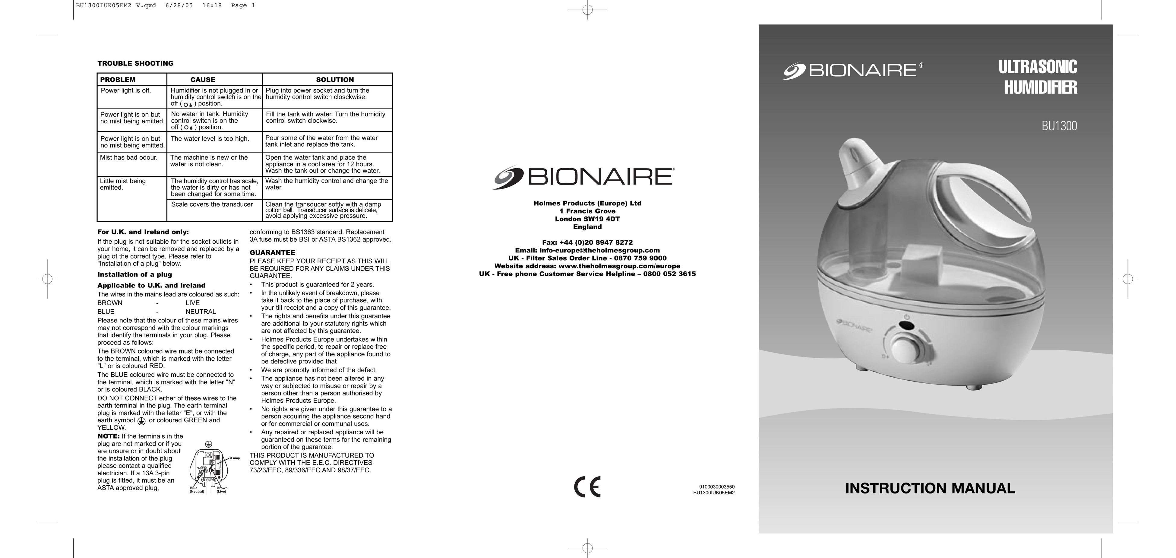 Bionaire BU1300 Humidifier User Manual