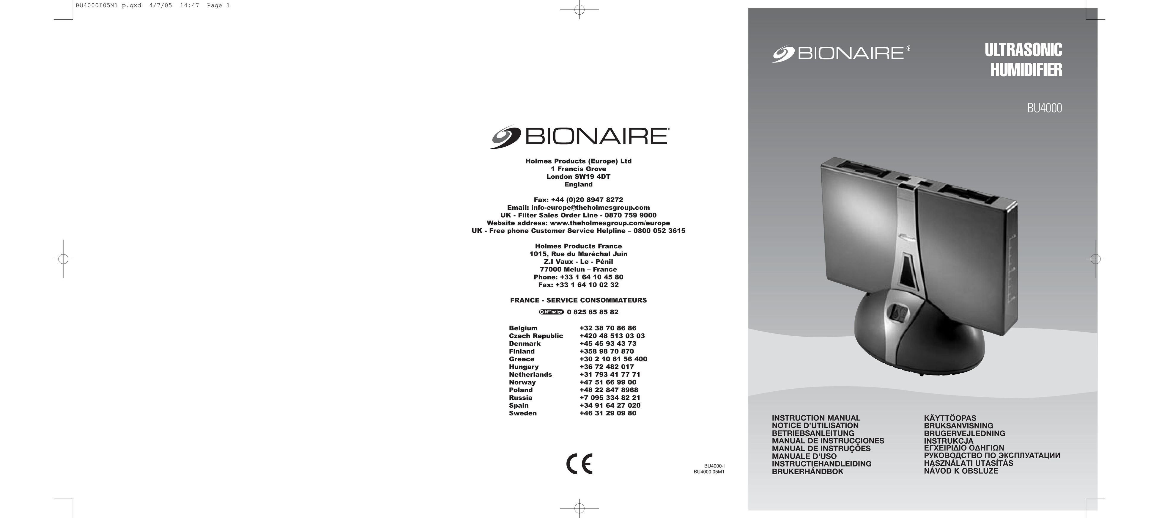 Bionaire BU4000 Humidifier User Manual
