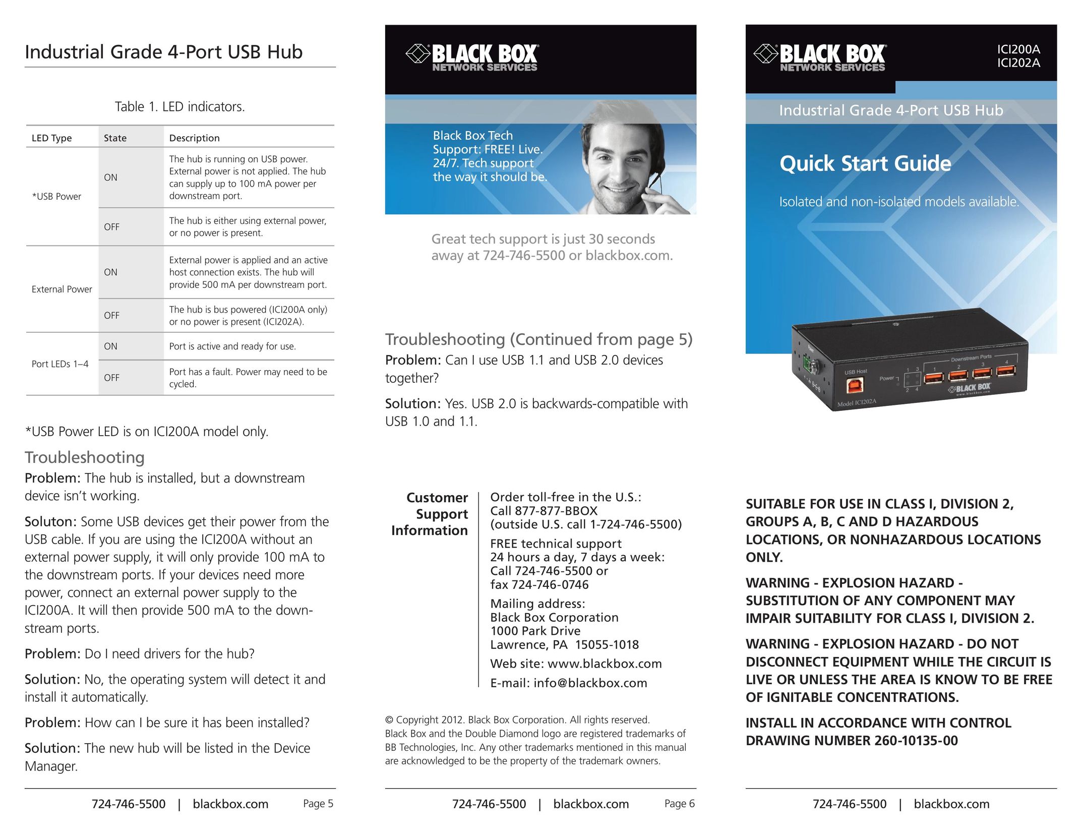 Black Box Industrial Grade 4-Port USB Hub Humidifier User Manual