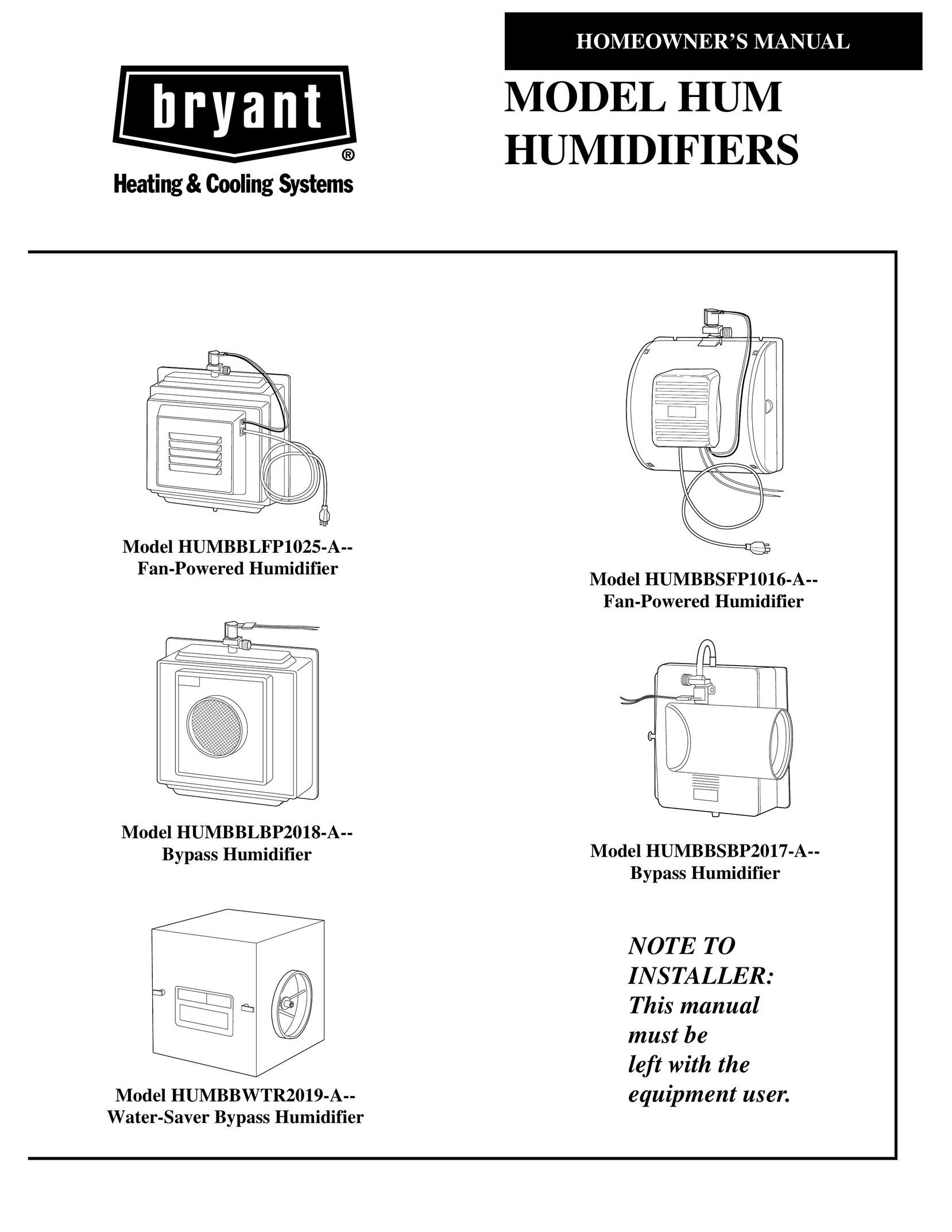 Bryant HUMBBLFP1025-A Humidifier User Manual