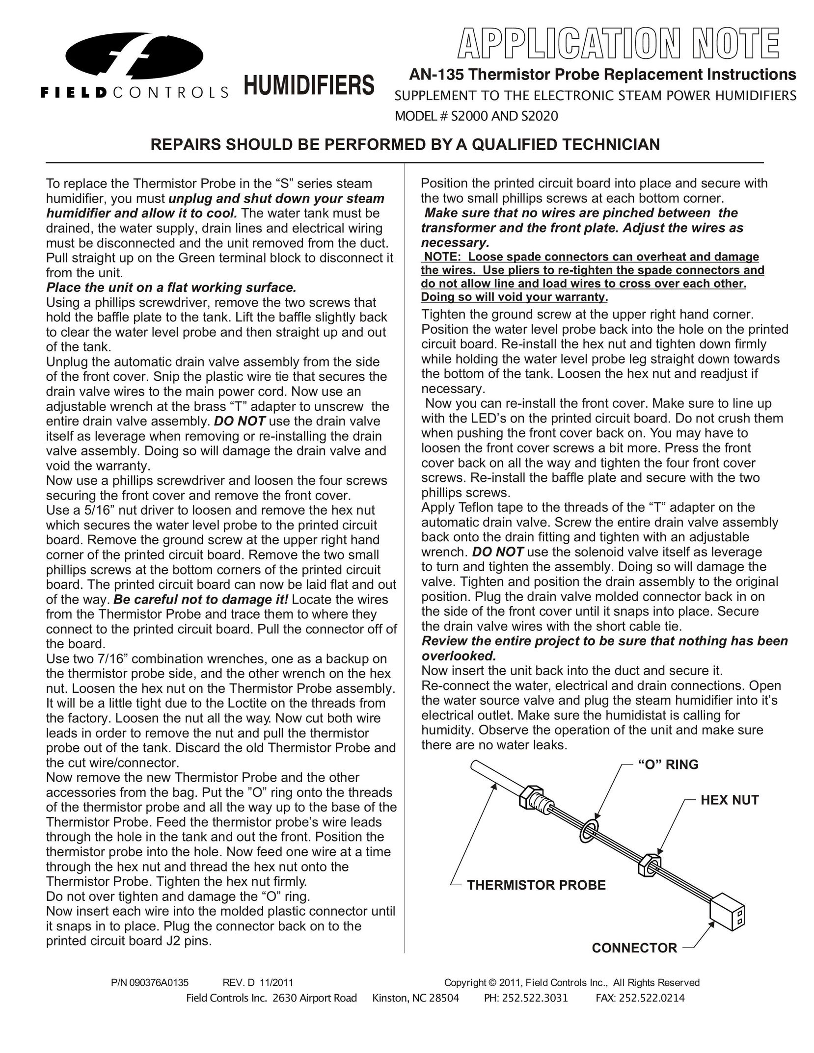 Field Controls AN-135 Humidifier User Manual