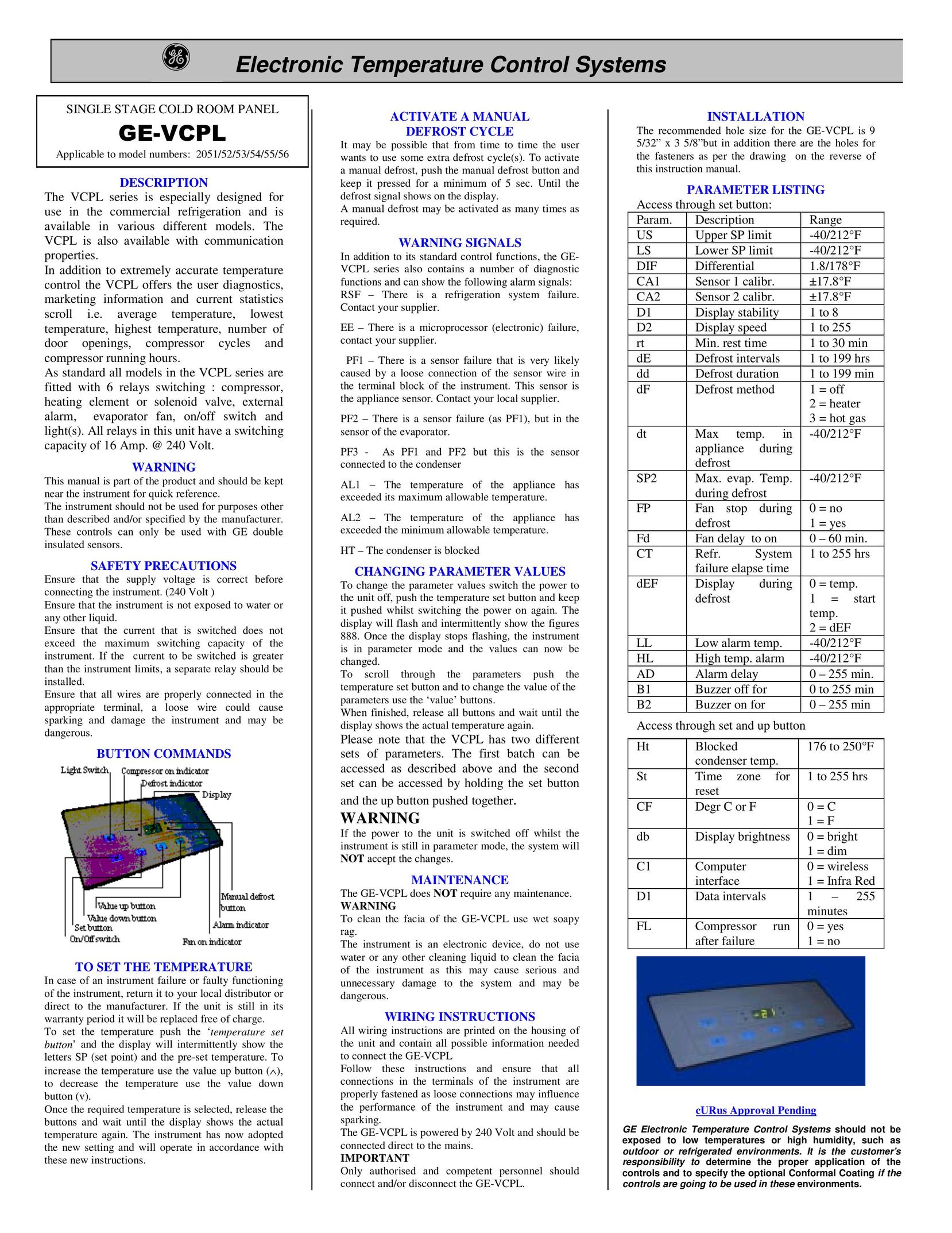 GE GE-VCPL Humidifier User Manual