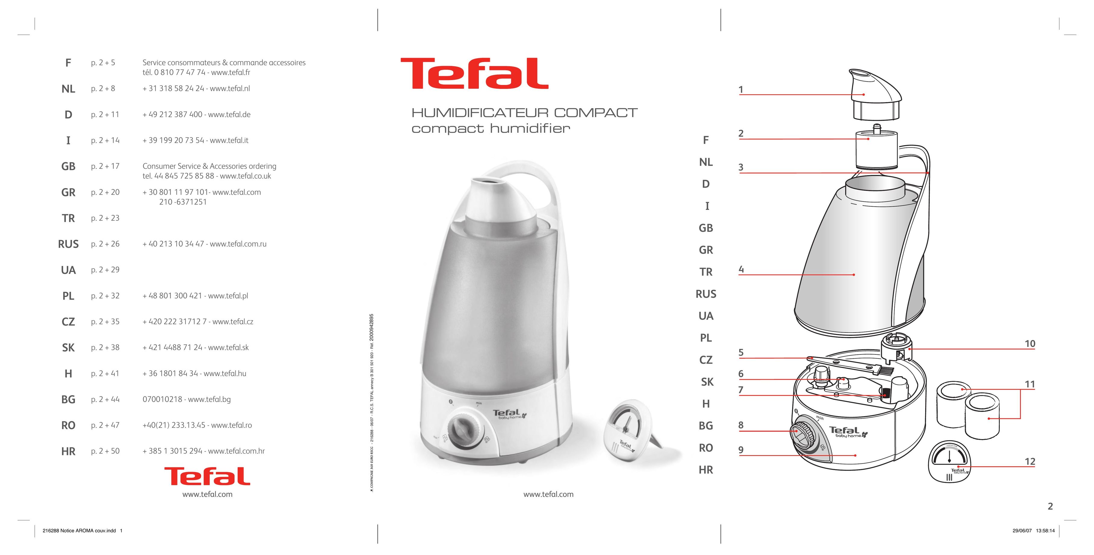 Groupe SEB USA - T-FAL Compact Humidifier Humidifier User Manual