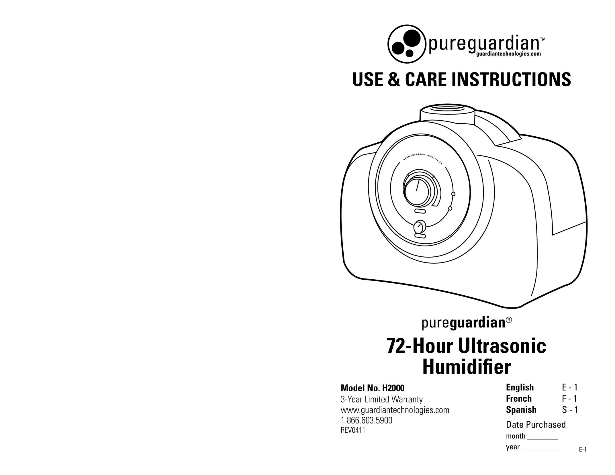 Guardian Technologies H2000 Humidifier User Manual