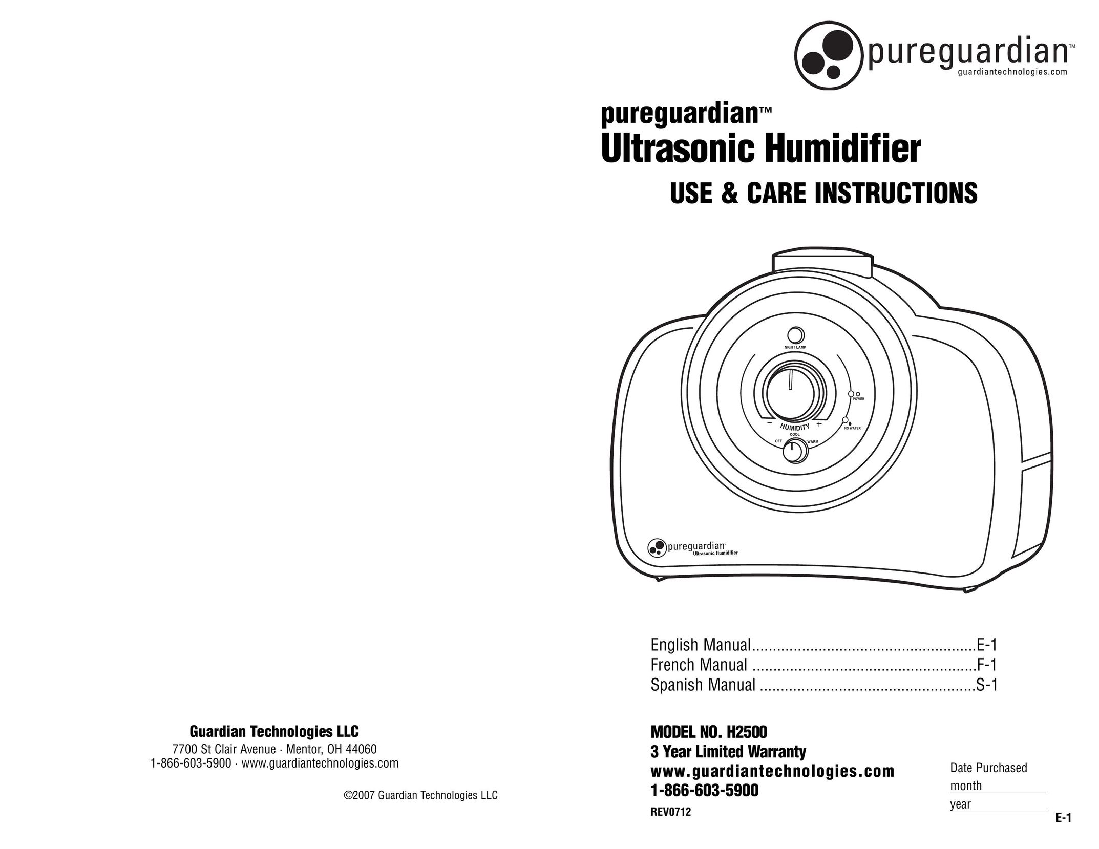 Guardian Technologies H2500 Humidifier User Manual