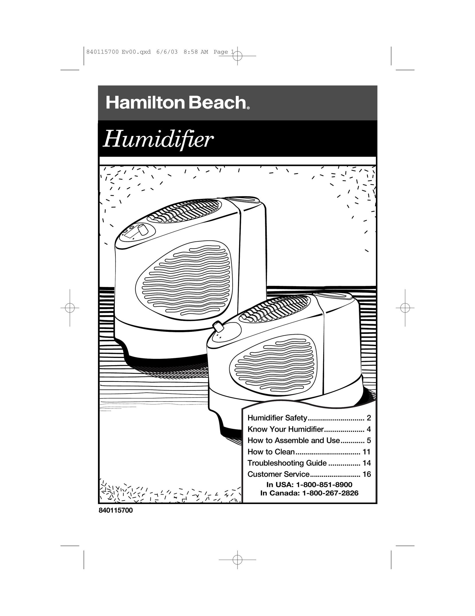 Hamilton Beach 05519 Humidifier User Manual