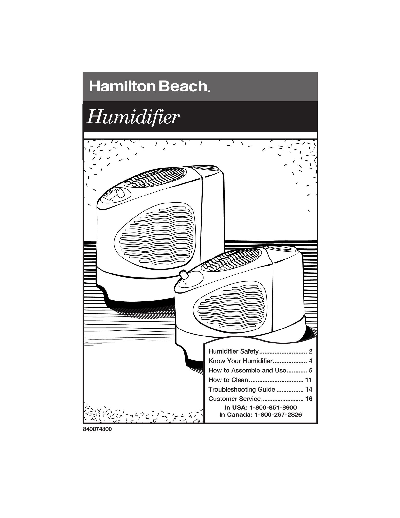 Hamilton Beach 840074800 Humidifier User Manual