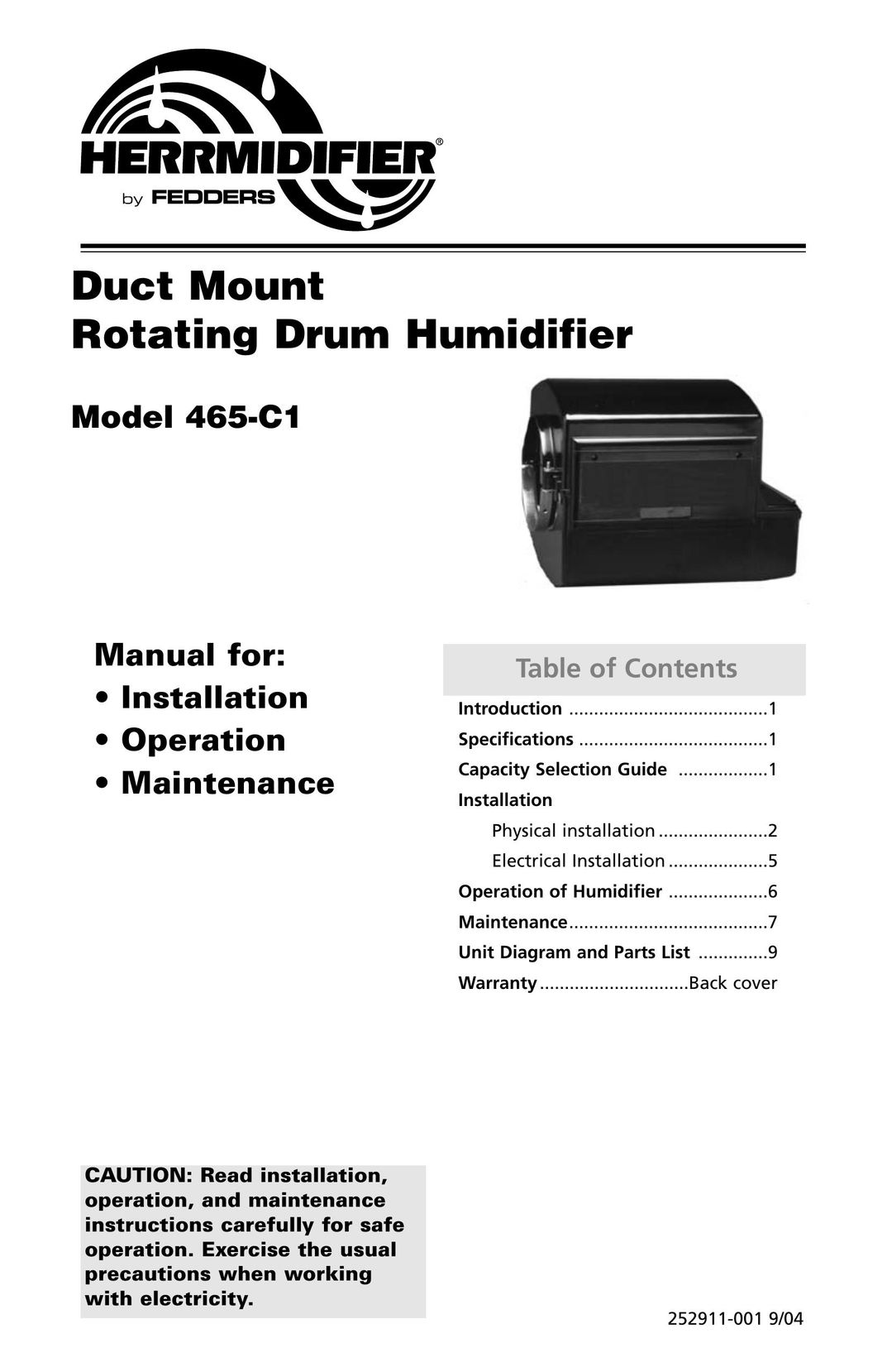 Herrmidifier Co 465-C1 Humidifier User Manual