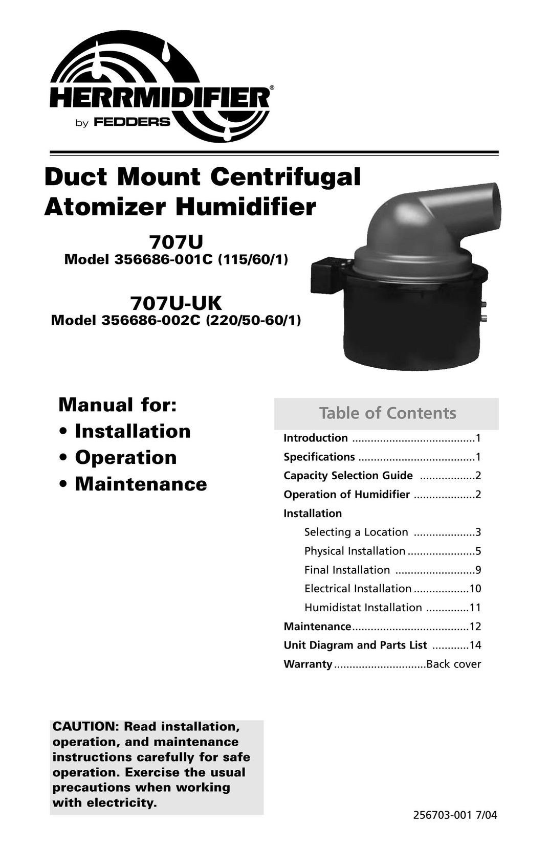 Herrmidifier Co 707U Humidifier User Manual