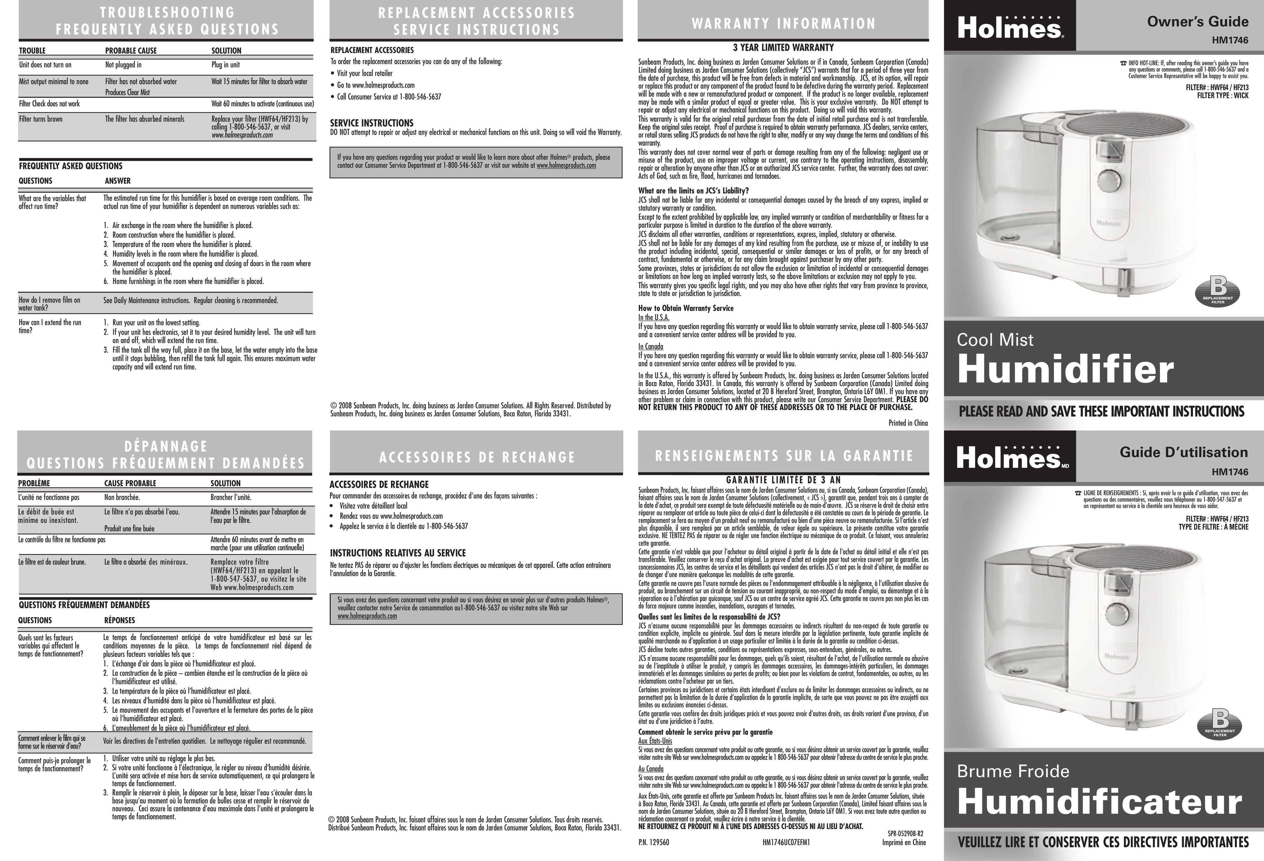 Holmes HM1746-UC Humidifier User Manual