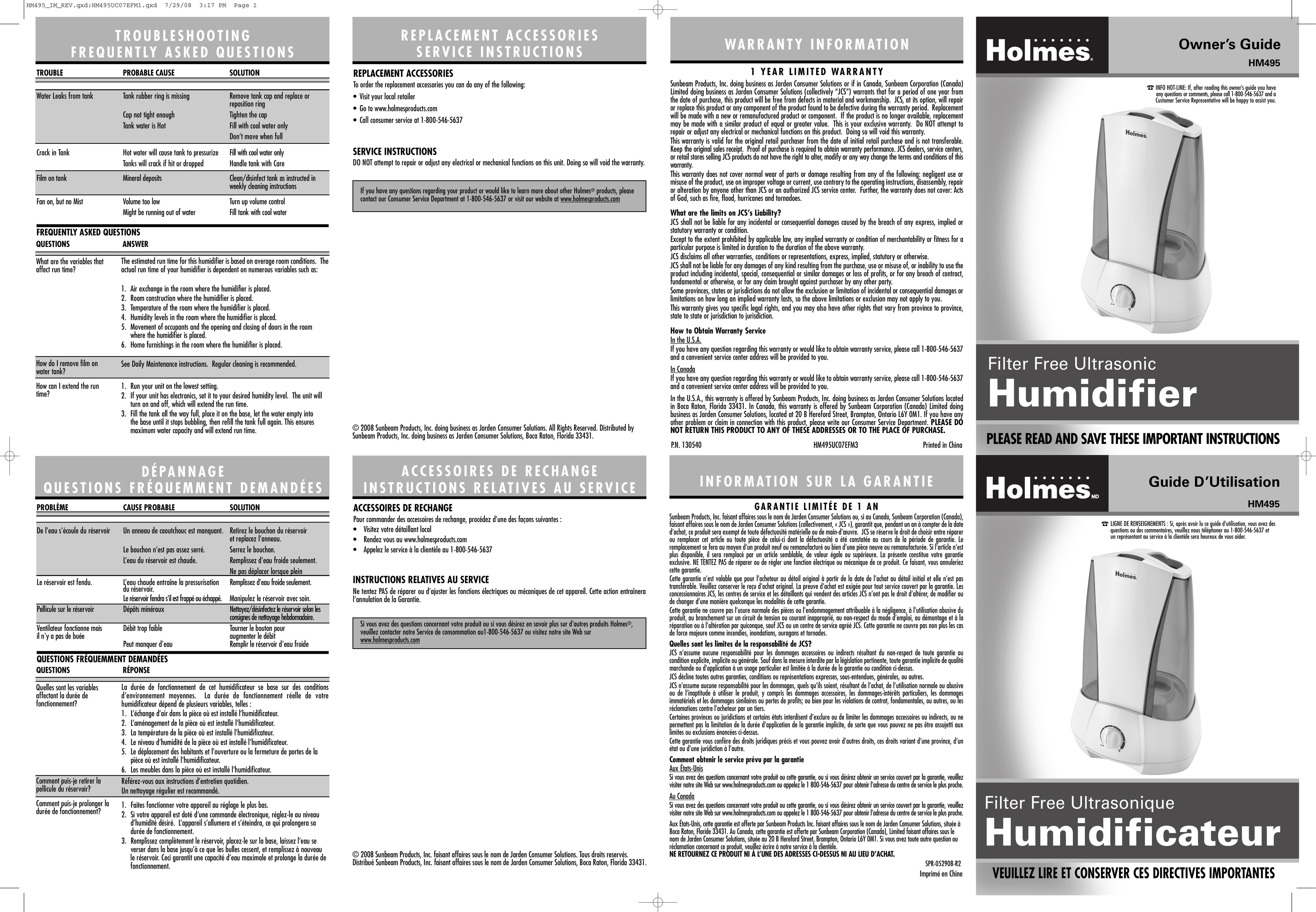 Holmes HM495-UC Humidifier User Manual