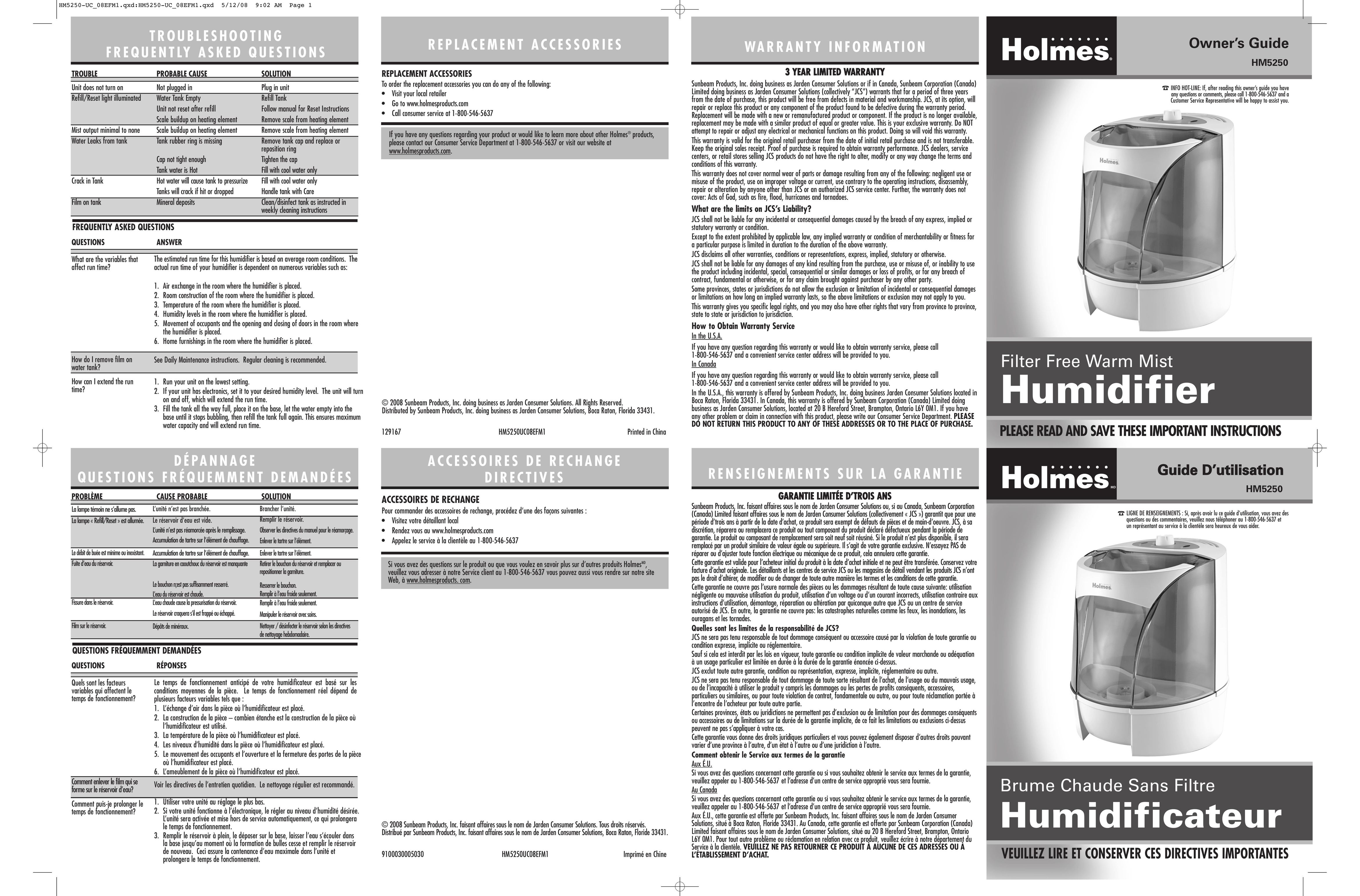 Holmes HM5250UC08EFM1 Humidifier User Manual