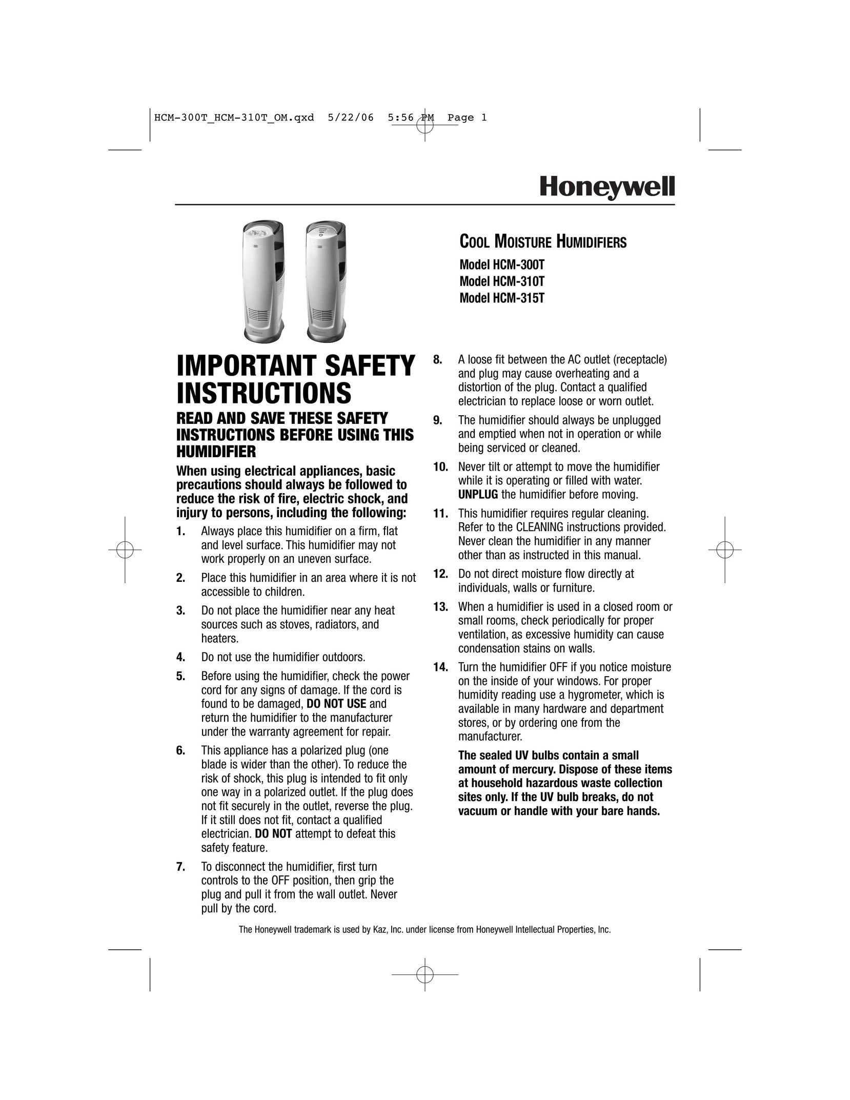 Honeywell HCM-300T Humidifier User Manual