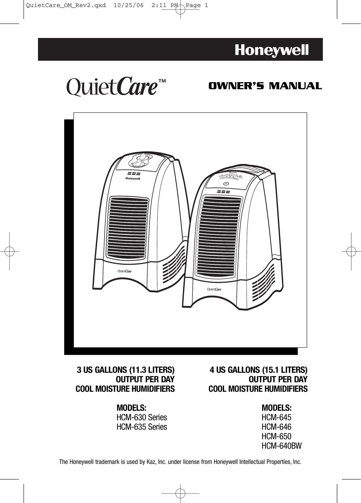 Honeywell HCM-630 Series Humidifier User Manual